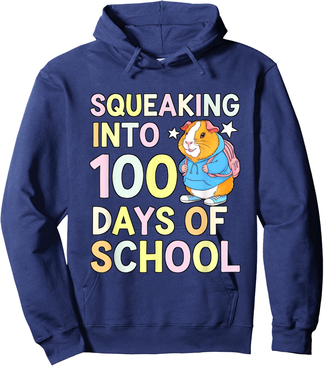 100 Days Of School Squeaking Guinea Pig School Backpack Pet Hoodie - Hoodie | Navy