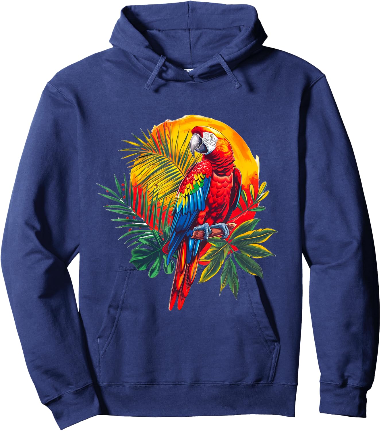 Scarlet Macaw Paradise: Tropical Parrot and Nature Sunset Hoodie - Hoodie | Navy