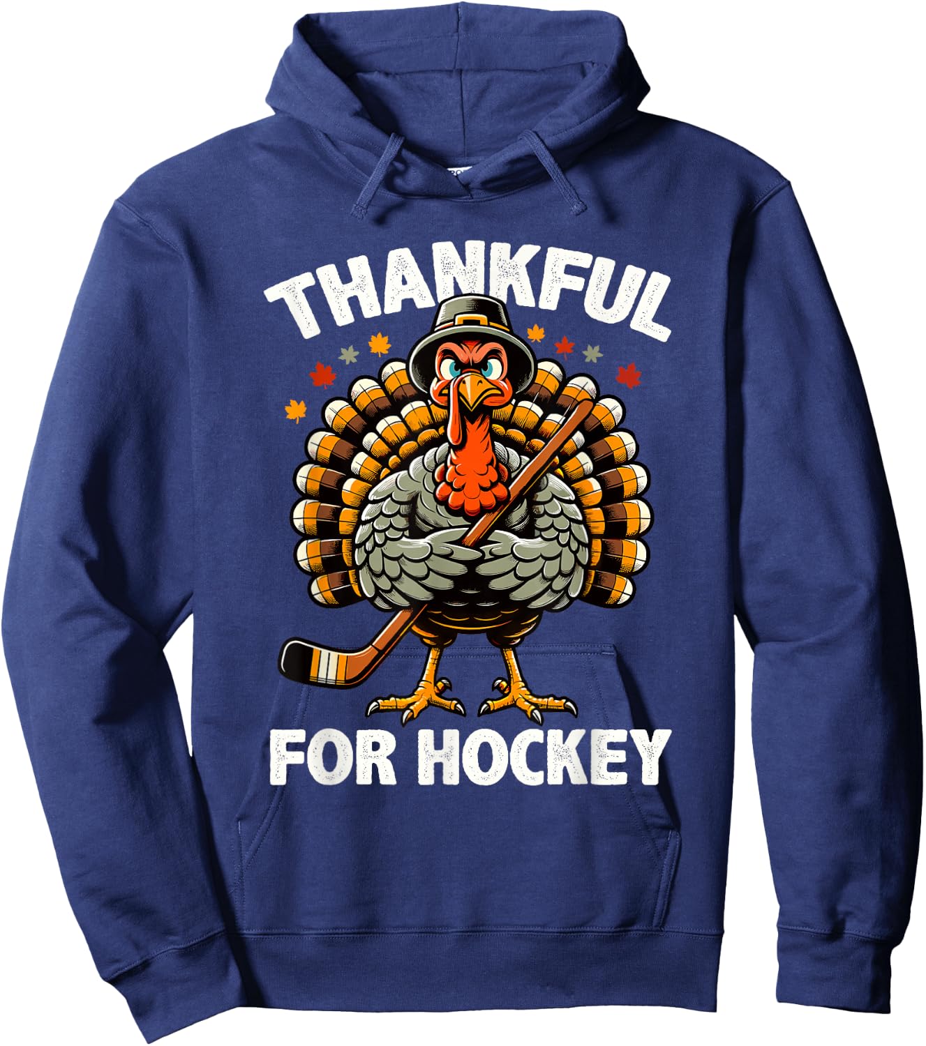 Thankful For Hockey Funny Turkey Thanksgiving Men Women Kids Hoodie - Hoodie | Navy