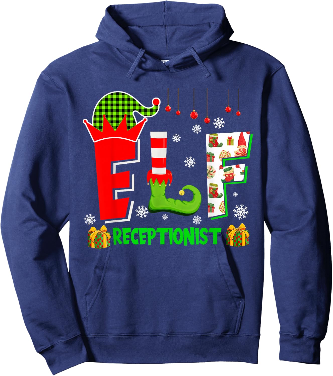 Elf Receptionist Christmas Costume Matching Elf Lover Family Hoodie - Hoodie | Navy