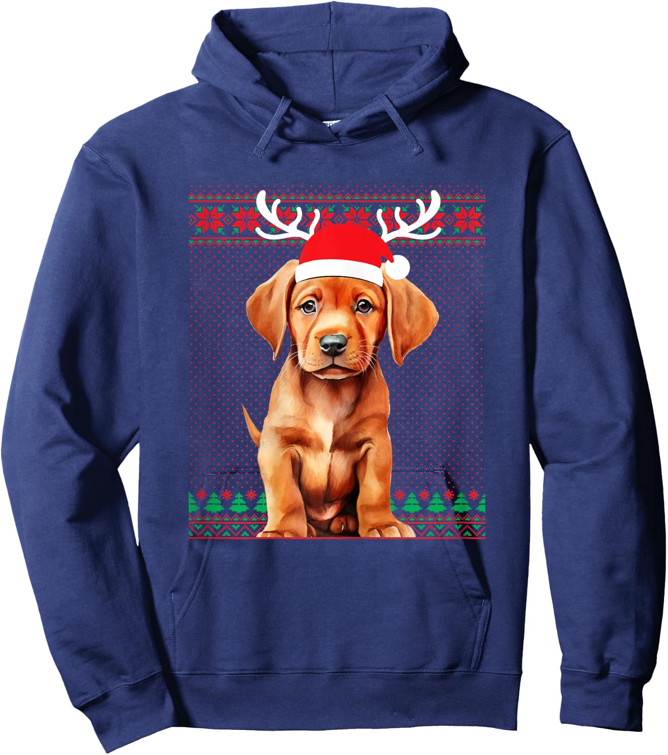 Fox Red Lab Christmas Santa Reindeer Labrador Retriever Hoodie - Hoodie | Navy