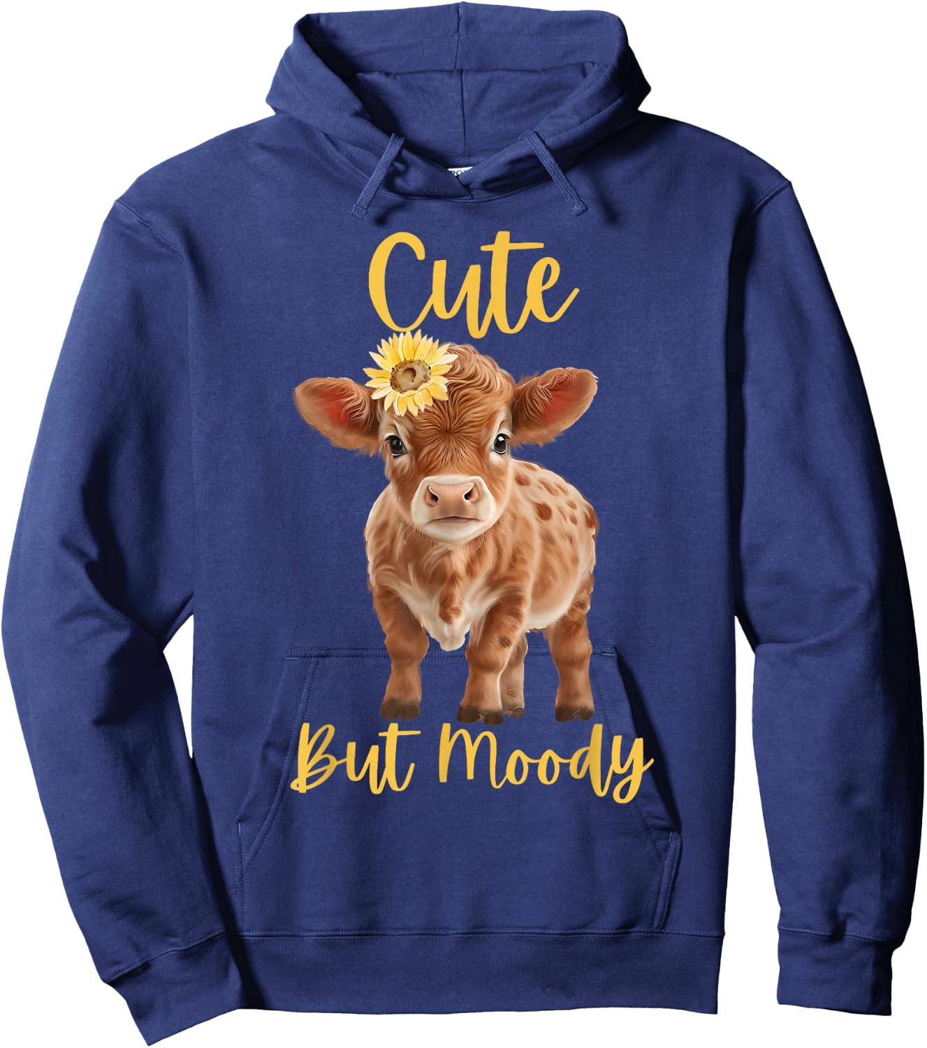 Cute Cow-Moody Cow Lovers Farm Cowgirl Baby Cow an Sunflower Hoodie - Hoodie | Navy