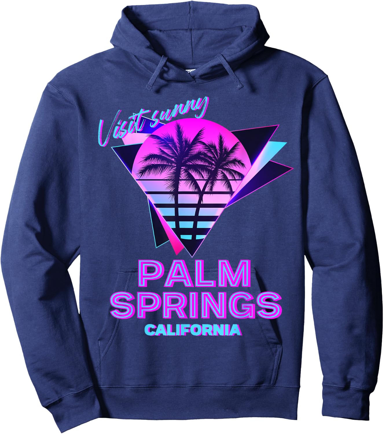 Palm Springs California 80s Retro Palm Tree Aesthetic Vibe Hoodie - Hoodie | Navy