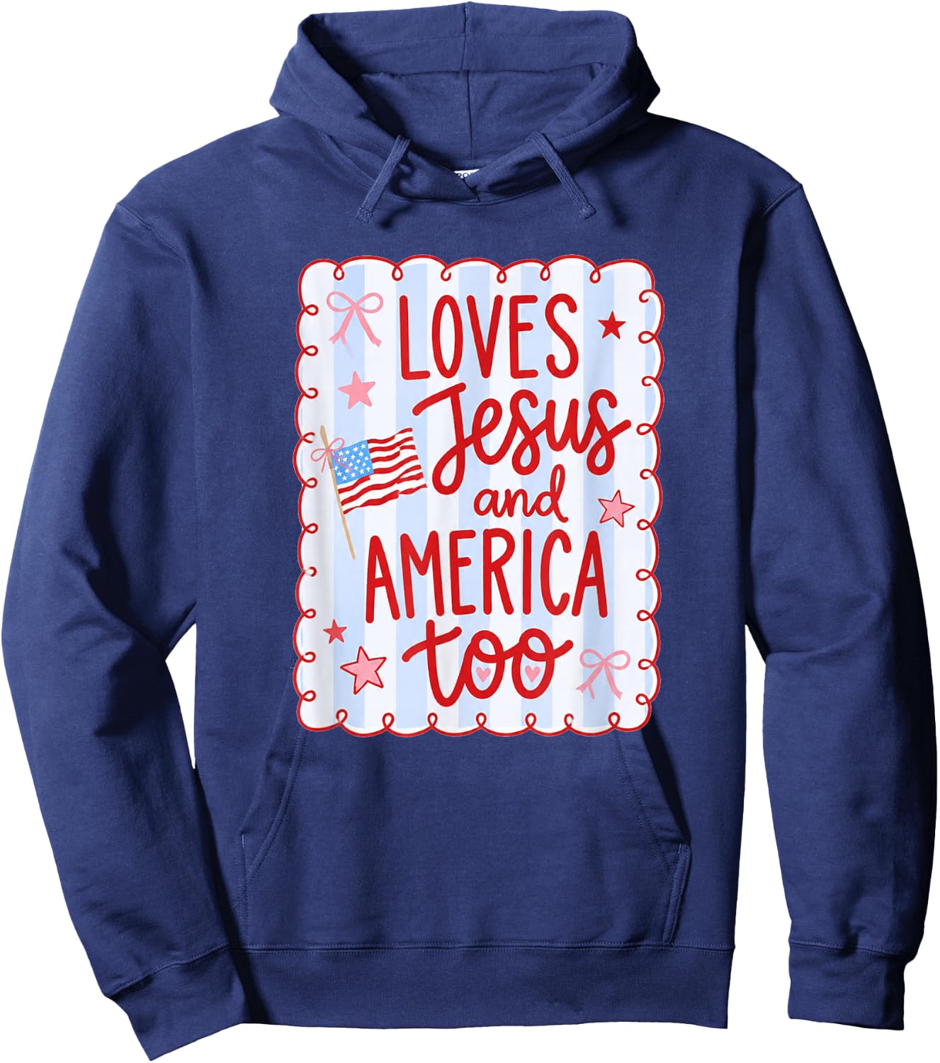 She Loves Jesus and America Too Flag Bow 4th of July Stripe Hoodie - Hoodie | Navy