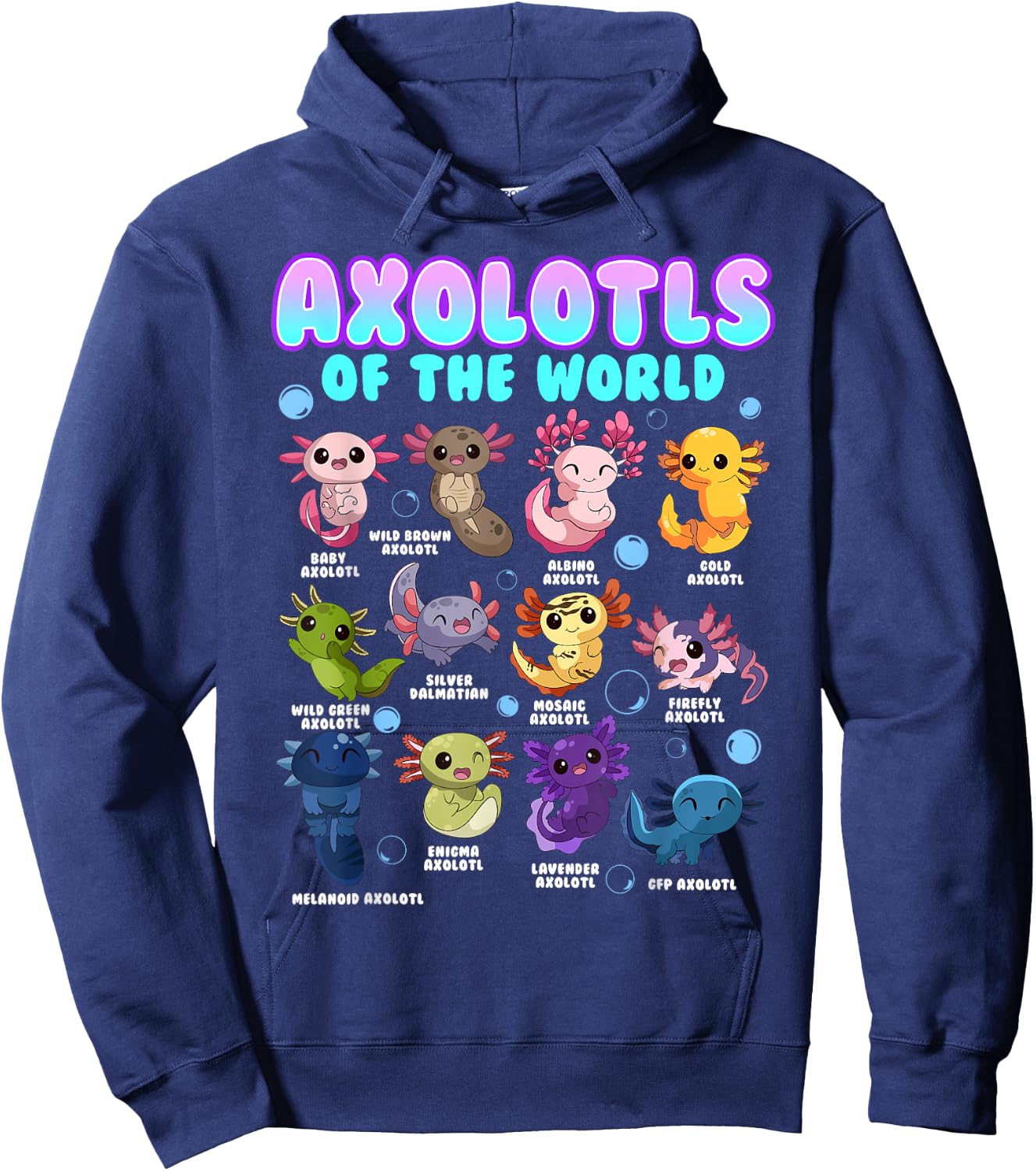 Axolotl Animals of the World Kawaii Salamander Herpetology Hoodie - Hoodie | Navy