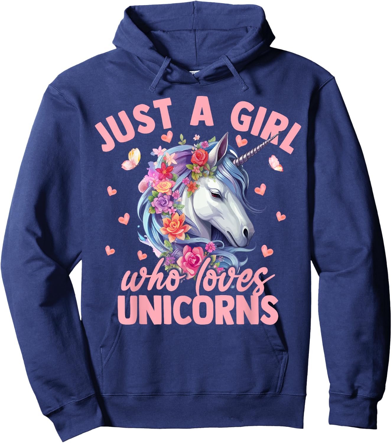 Just A Girl Who Loves Unicorns Aesthetic Flower Women Girls Hoodie - Hoodie | Navy