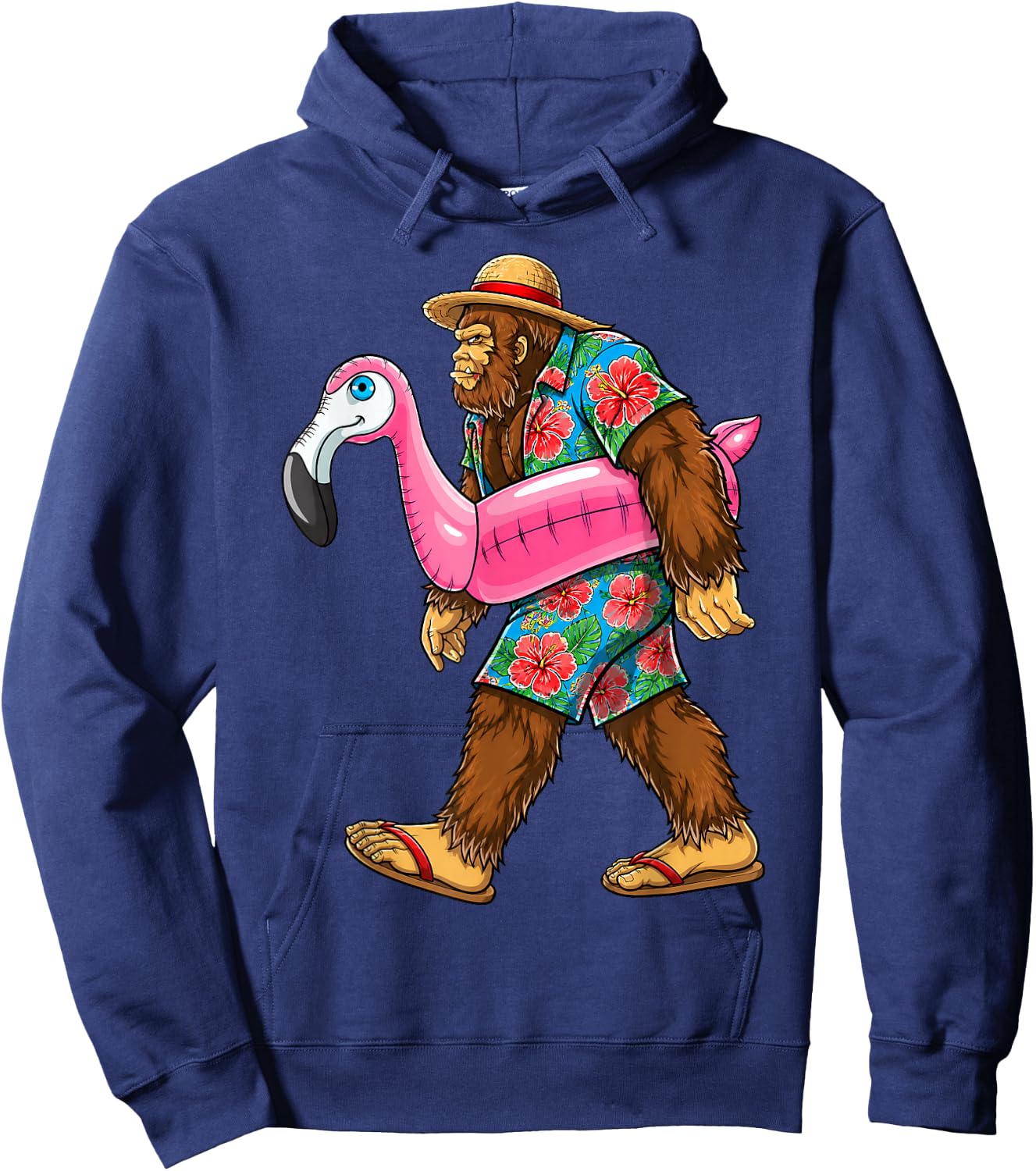 Bigfoot Flamingo Sasquatch Summer Pink Float Pool Party Hoodie - Hoodie | Navy