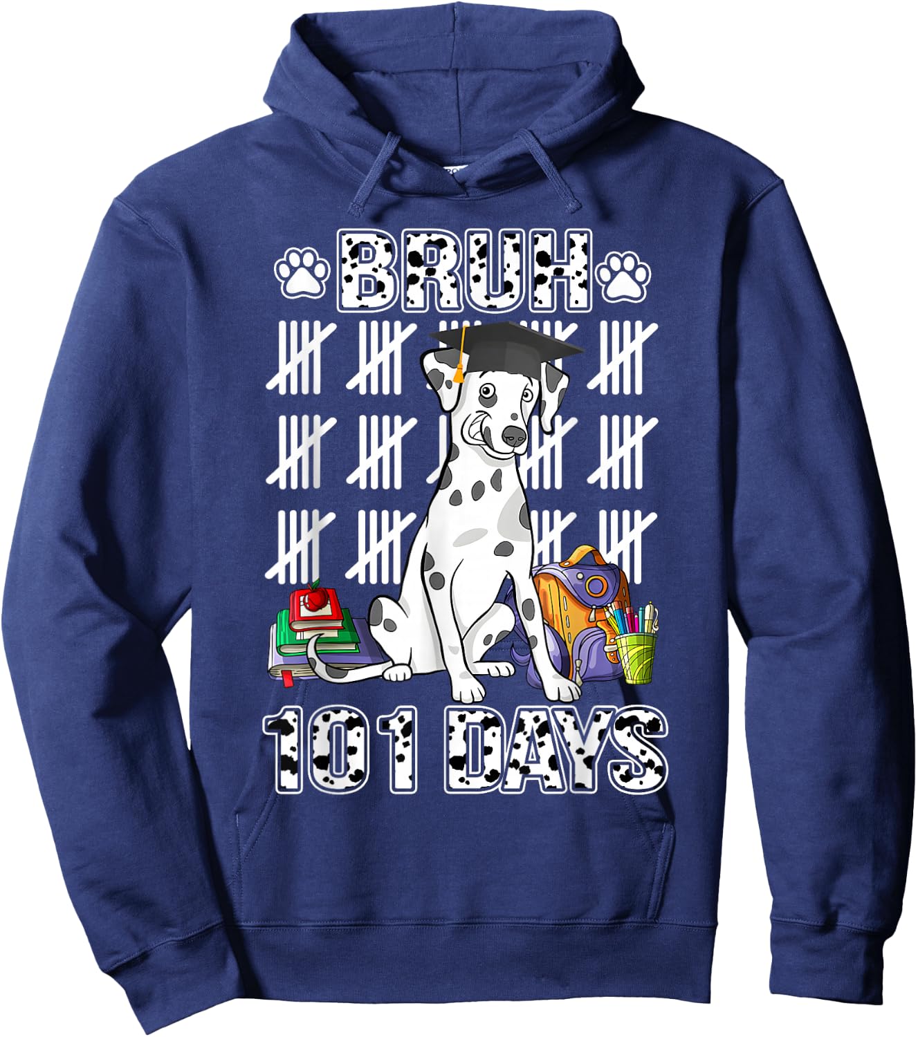 Bruh 100 Days Of School Dalmatian Dog Dabbing 100th Day Boys Hoodie - Hoodie | Navy