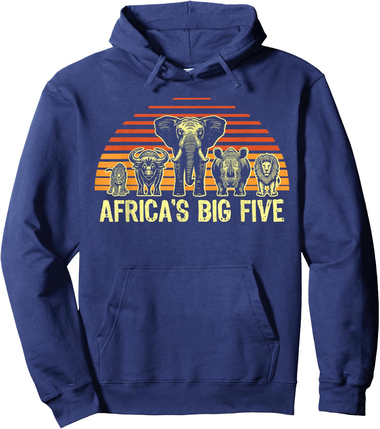 Big Five African Animals Elephant Rhino Buffalo Lion Leopard Hoodie - Hoodie | Navy