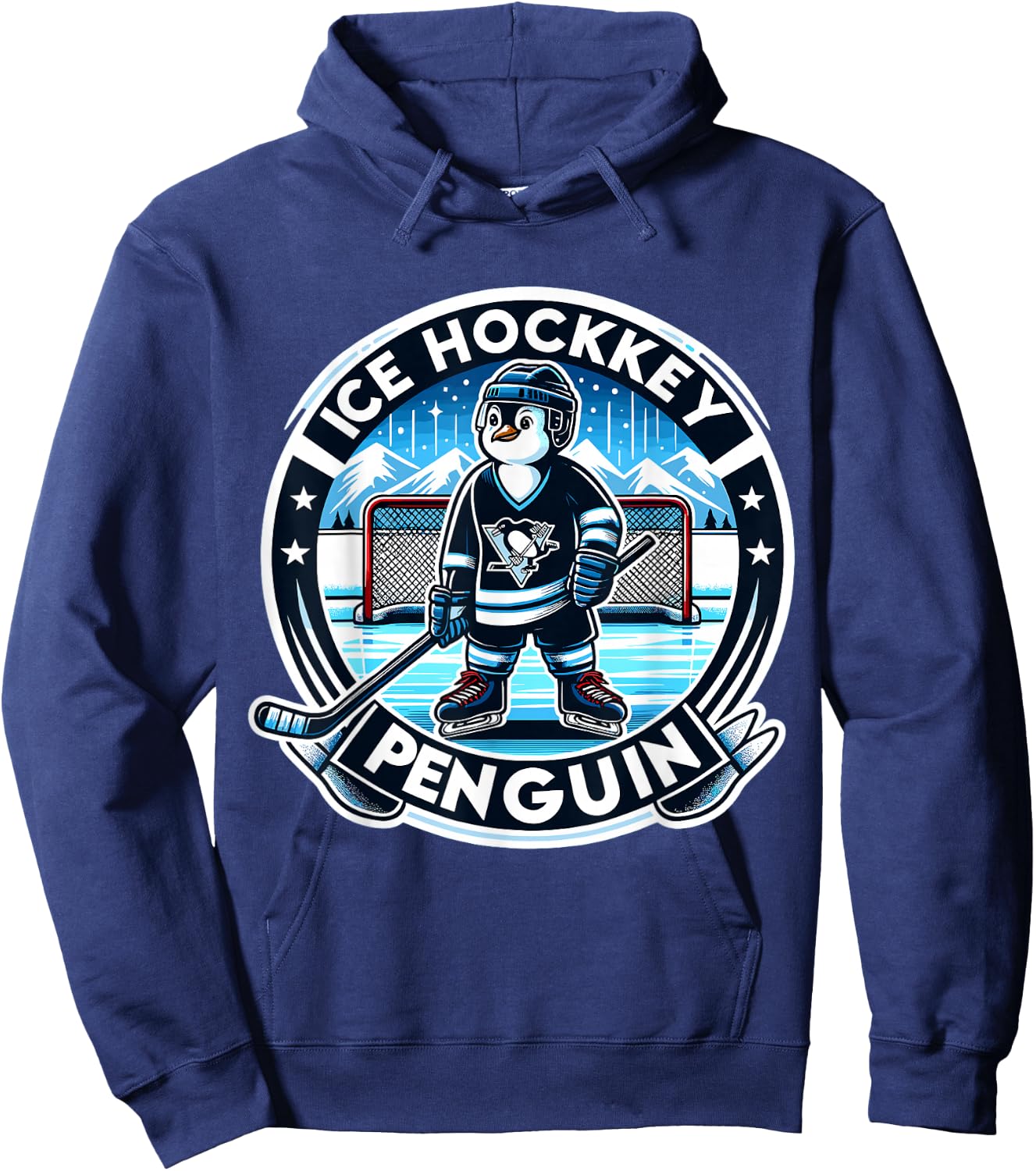 Funny Penguin design for kids, men and women Black Penguin Ice Hockey Small Hoodie - Hoodie | Navy