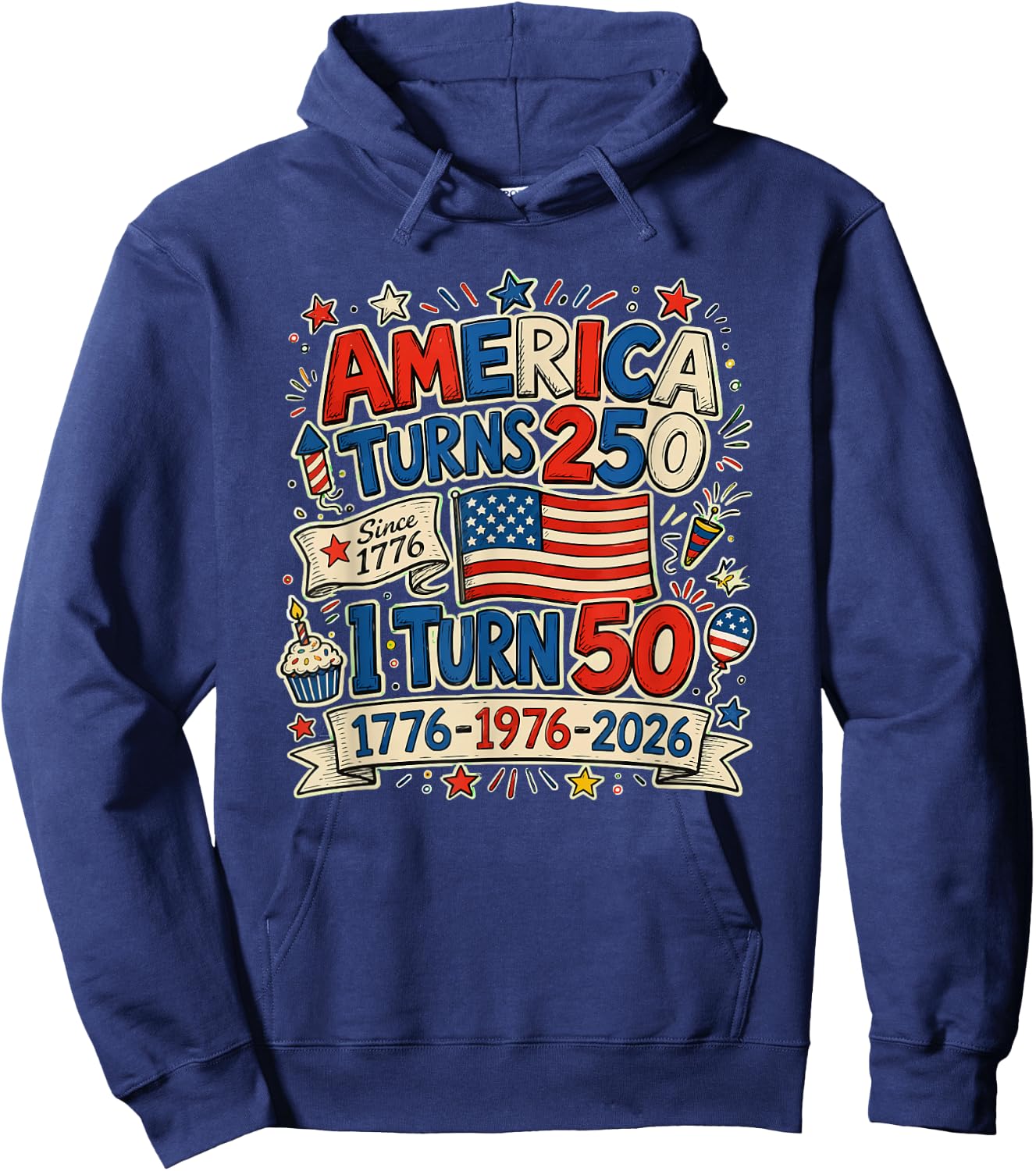 Vintage Retro America Turns 250 I Turn 50 1976 50Th Birthday Hoodie - Hoodie | Navy
