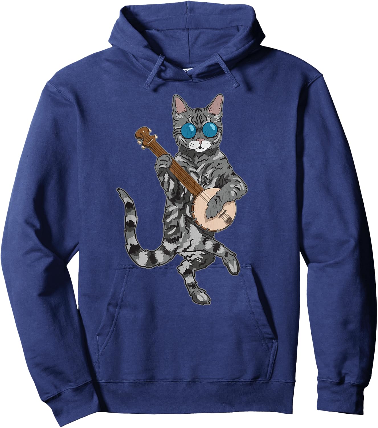 Banjo Cat Funny Retro Style Bluegrass & Tabby Feline Lover Hoodie - Hoodie | Navy