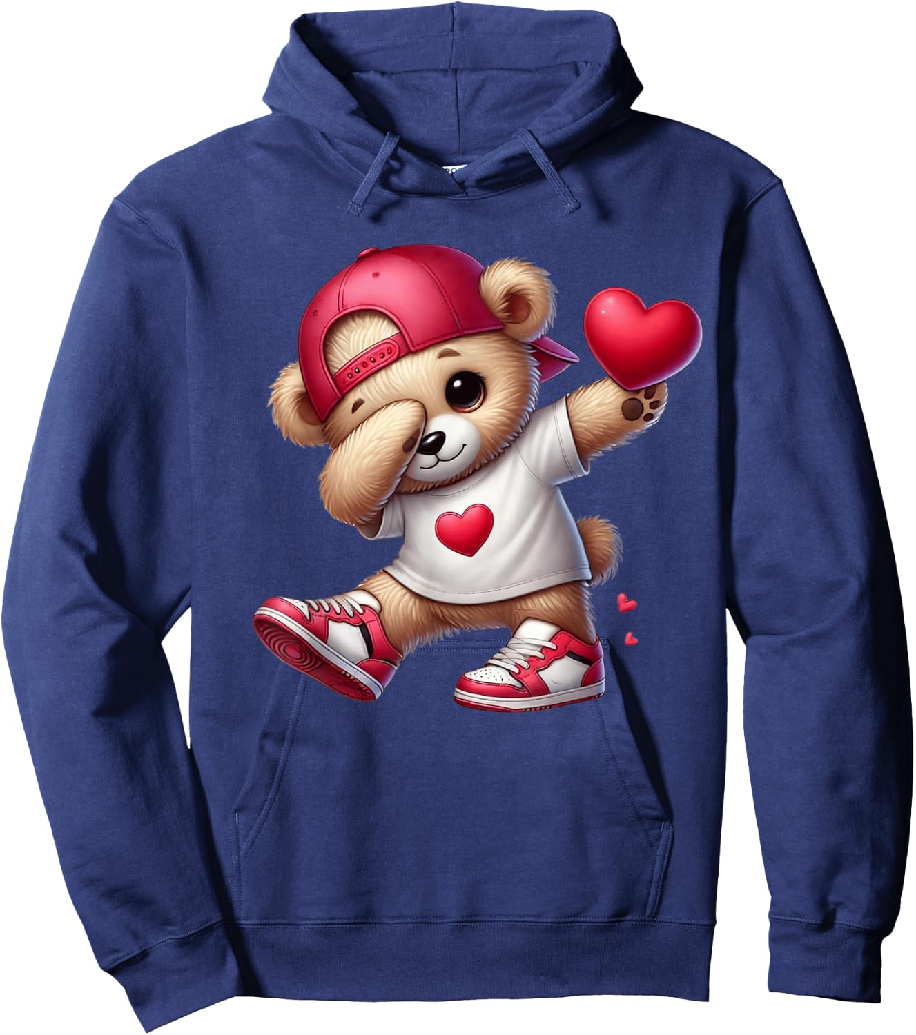 Cute Valentines Day Teddy Bear Heart Dabbing Girls Boys Hoodie - Hoodie | Navy