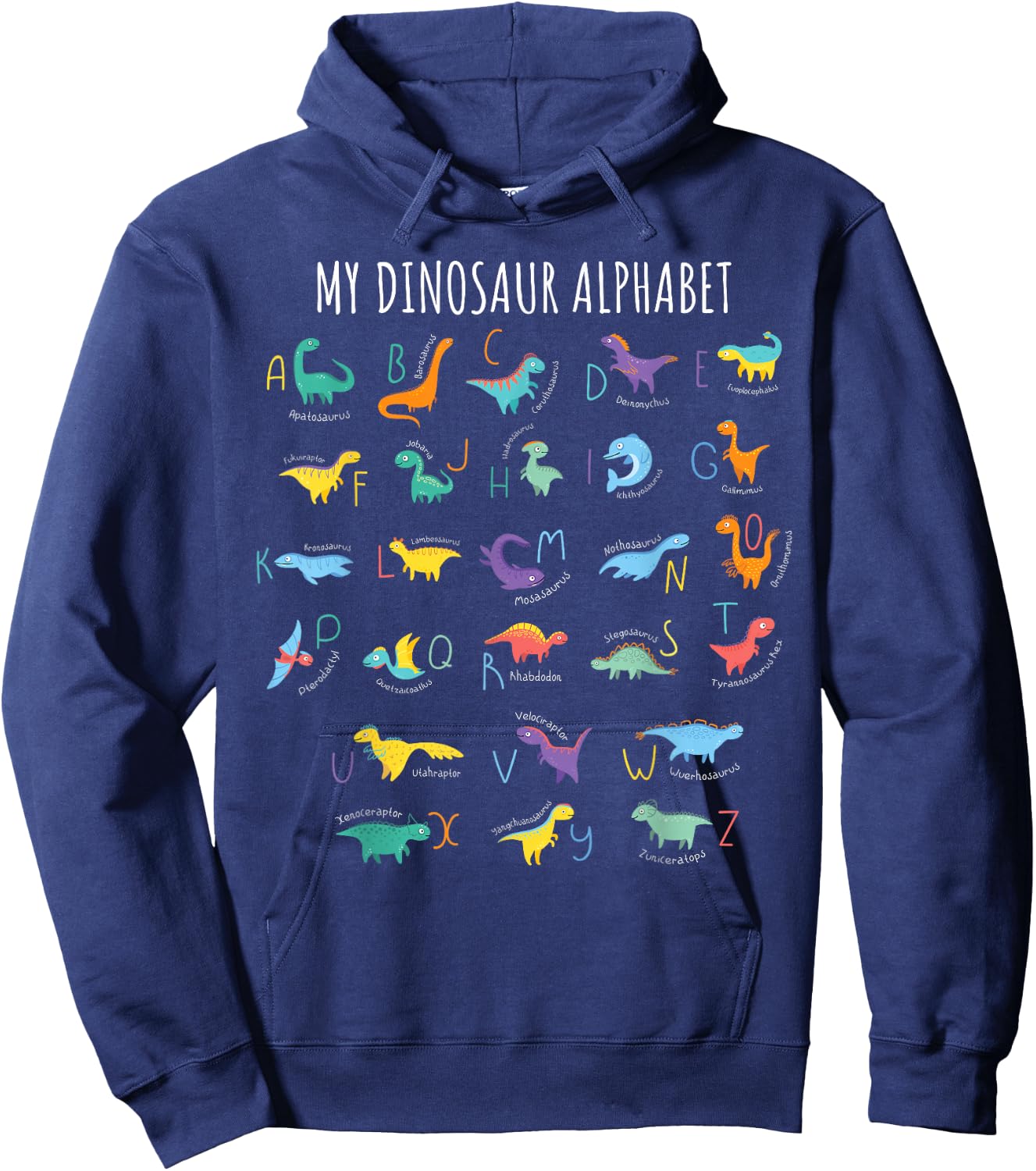 My Dinosaurs Alphabet ABC Dino Identification Educational Hoodie - Hoodie | Navy