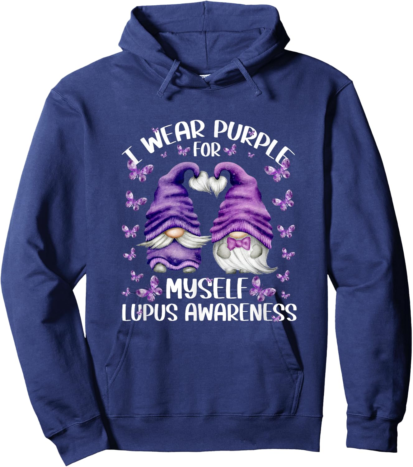 Purple Gnome For Lupus Awareness - I Wear Purple For Myself Hoodie - Hoodie | Navy