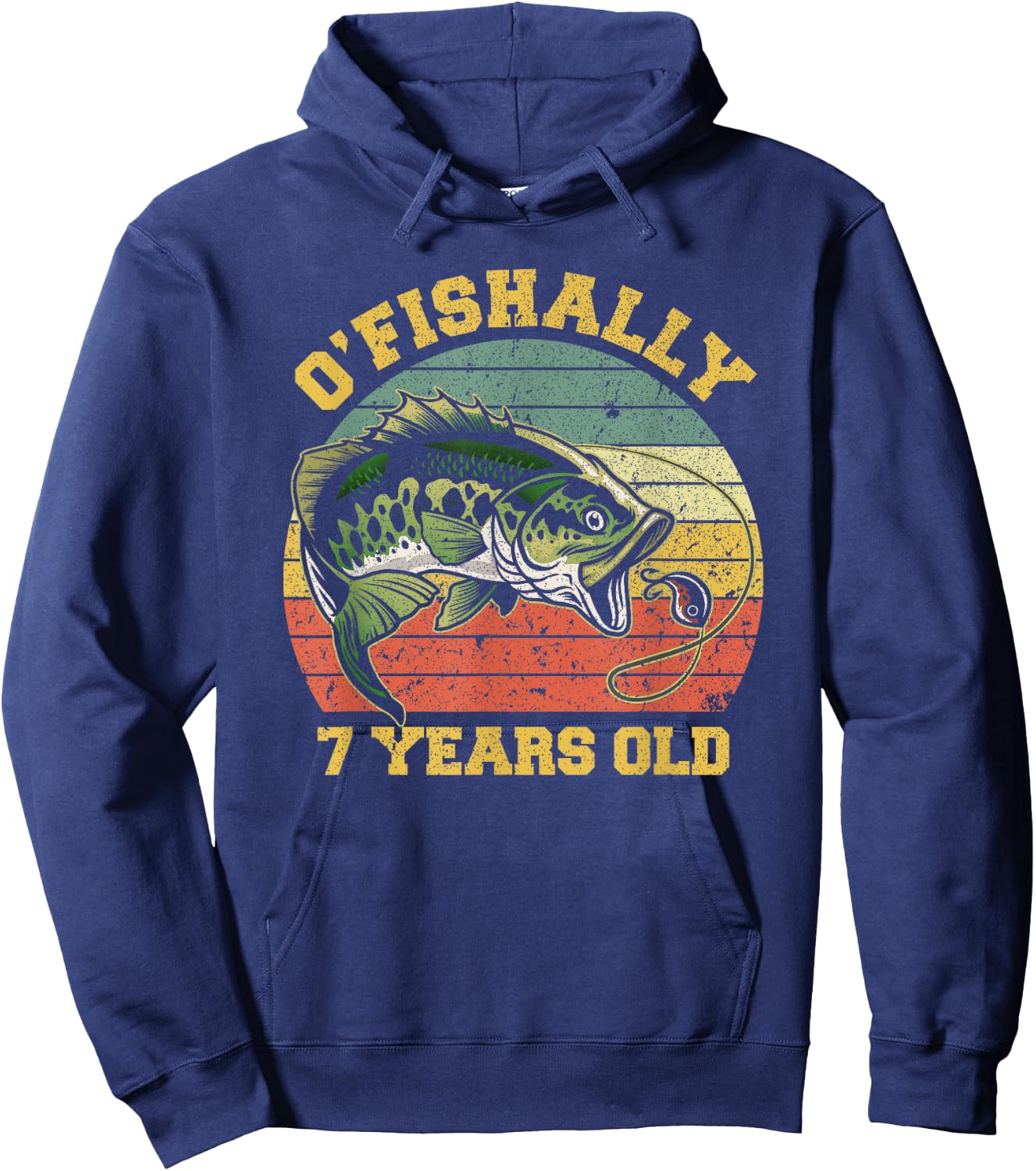 O'Fishally 7 Years Old Fishing Birthday Theme Party 7th Hoodie - Hoodie | Navy