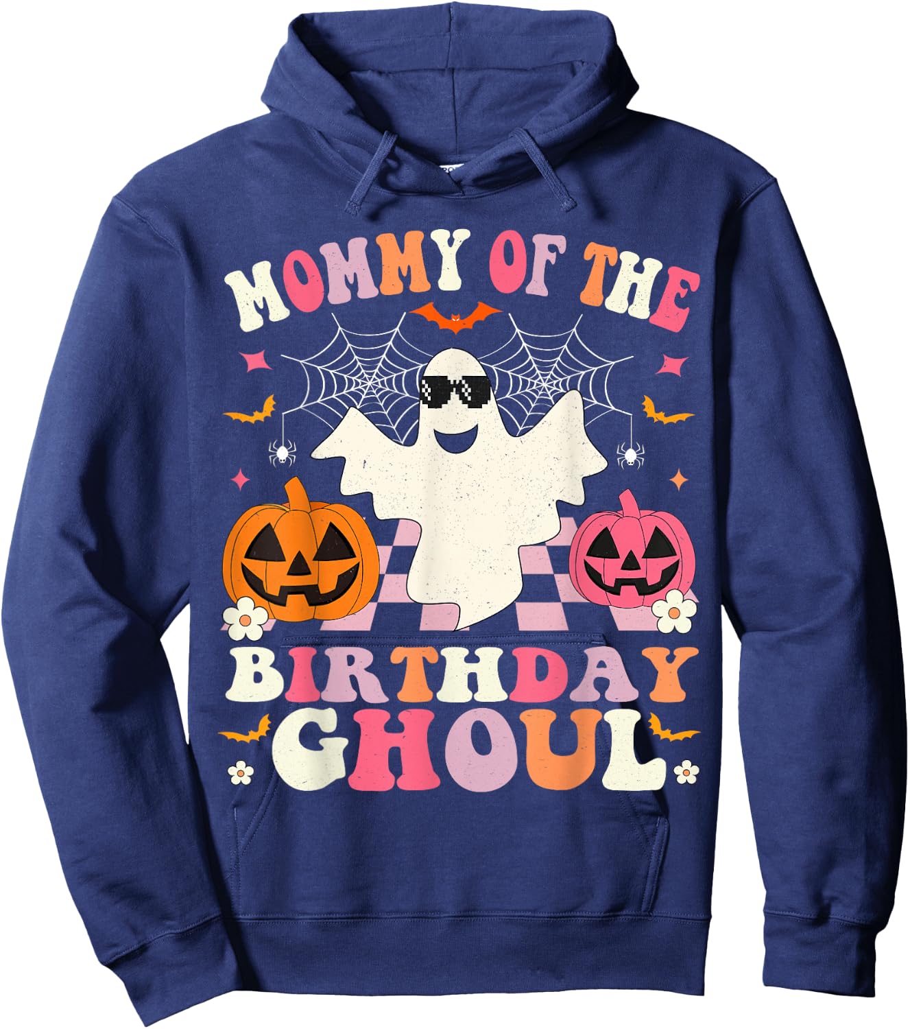 Mommy Of The Birthday Ghoul Groovy Halloween Ghost Spooky Hoodie - Hoodie | Navy