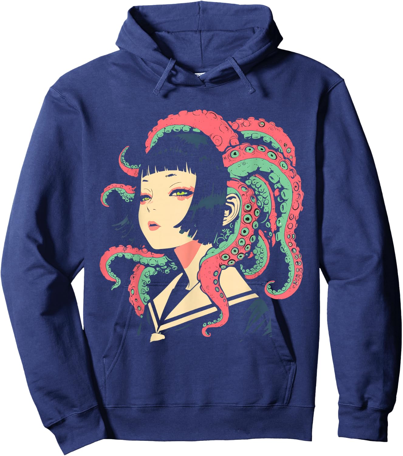 Weirdcore Anime Octopus Girl Trippy Manga Gothic Aesthetic Hoodie - Hoodie | Navy