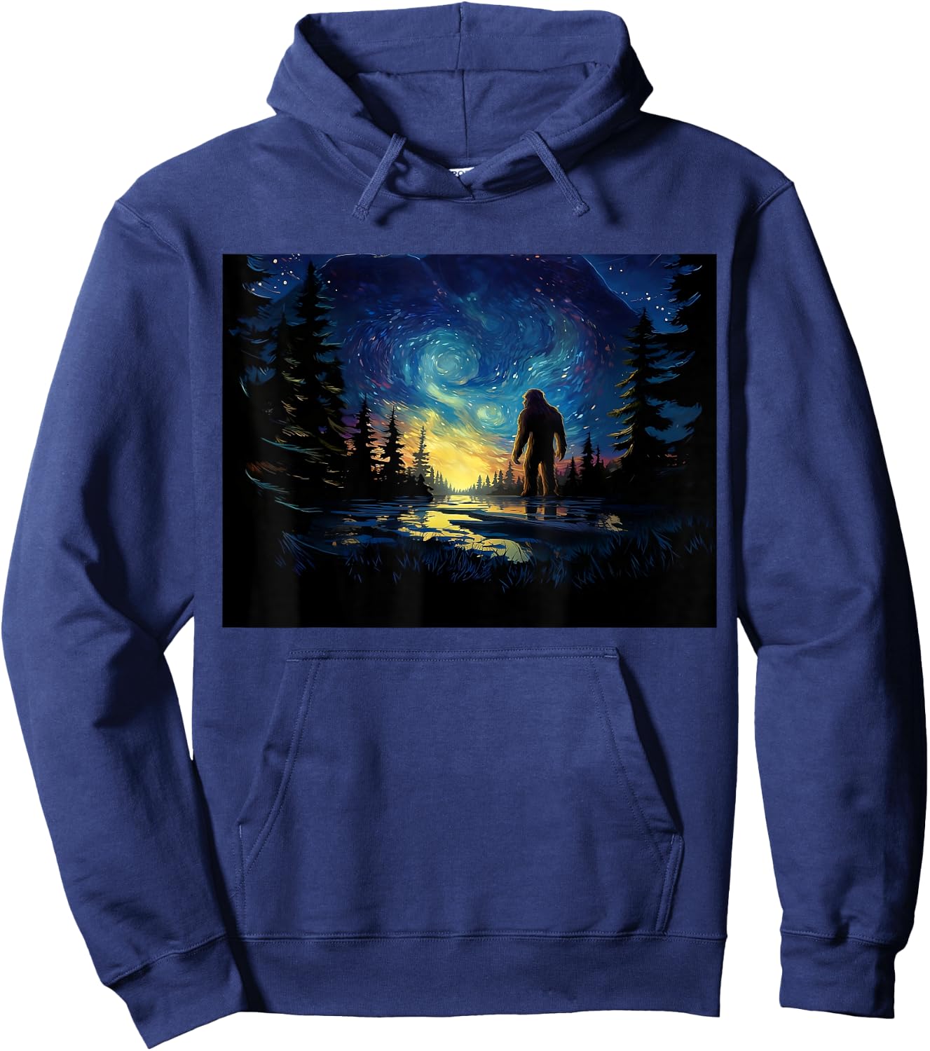 Funny Bigfoot Hiking Art Starry Night Hiker Want to Believe Hoodie - Hoodie | Navy