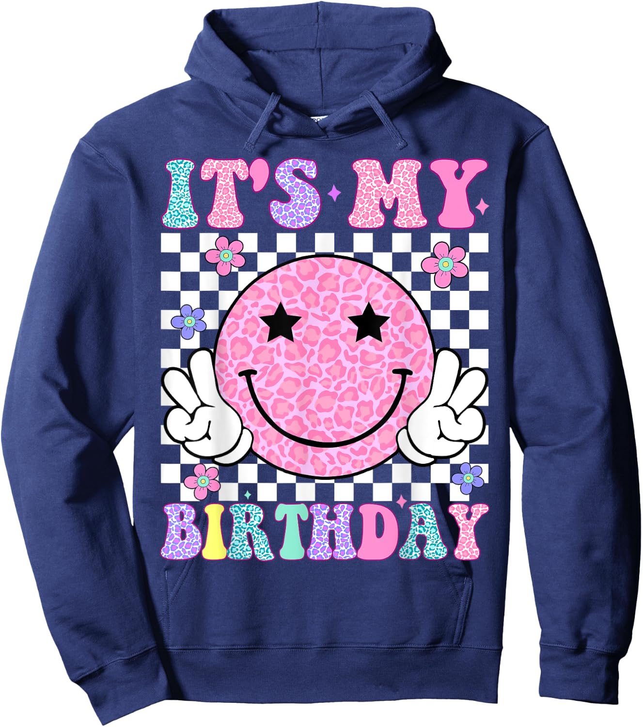Groovy It's My Birthday Girls Women Teens Kids Flower Hoodie - Hoodie | Navy