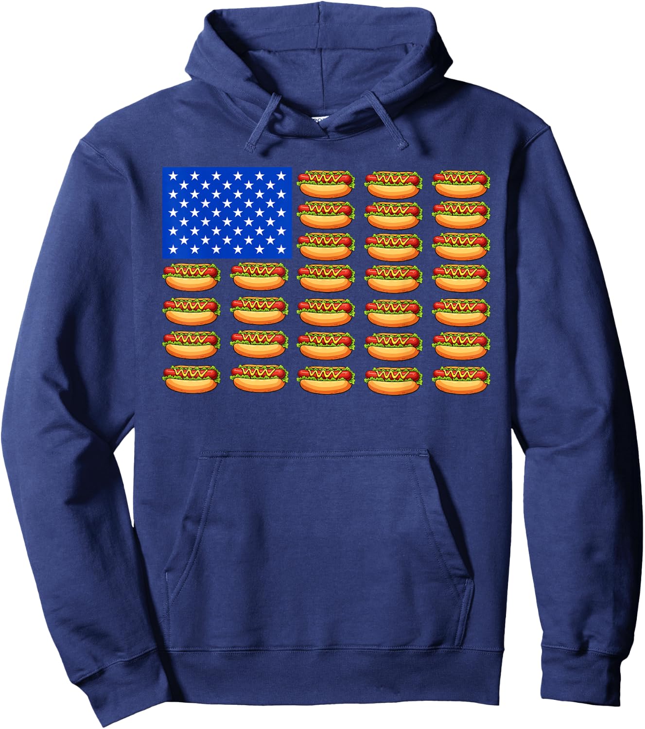 Hotdog USA American Flag Fourth of July Patriotic Men Women Hoodie - Hoodie | Navy