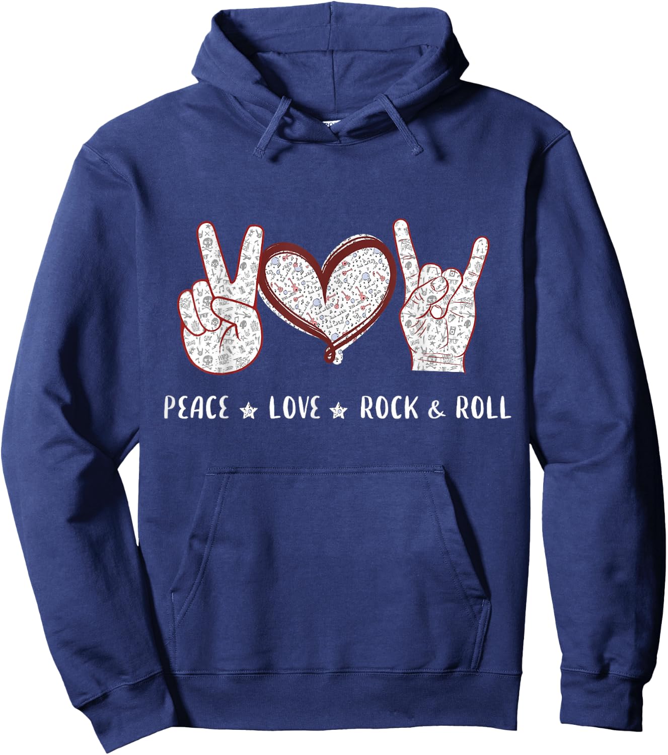 Peace Love Rock And Roll Music Concert Hippie Gift Men Women Hoodie - Hoodie | Navy