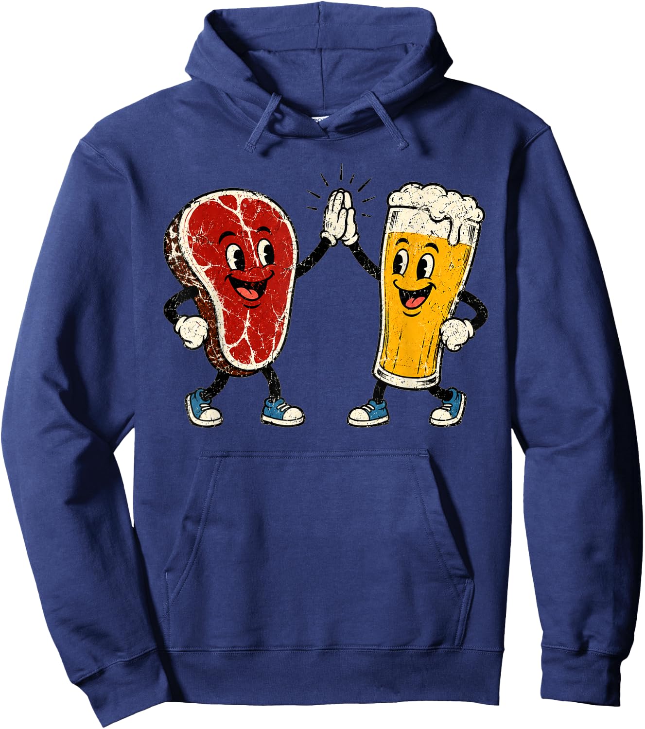 Steak and Suds Funny Steak Beer Retro Cartoon High Five Food Hoodie - Hoodie | Navy