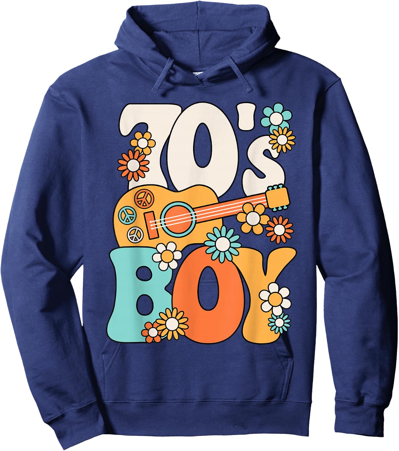 Boys Retro 70s Hippie Costume , Black, S Hoodie - Hoodie | Navy