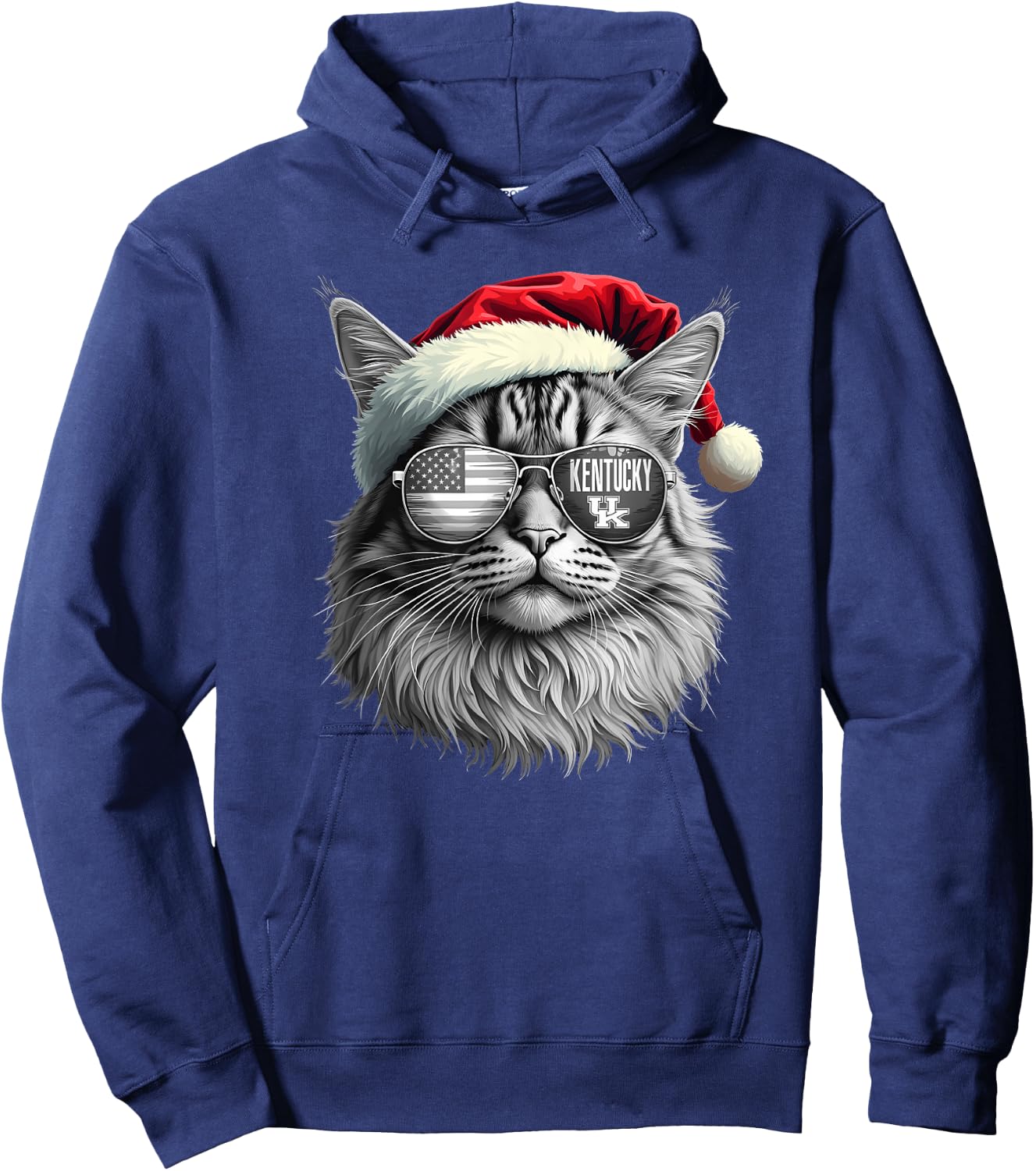 Funny Cat Lovers Santa Christmas Kentucky Retro Vintage Women Kids Hoodie - Hoodie | Navy