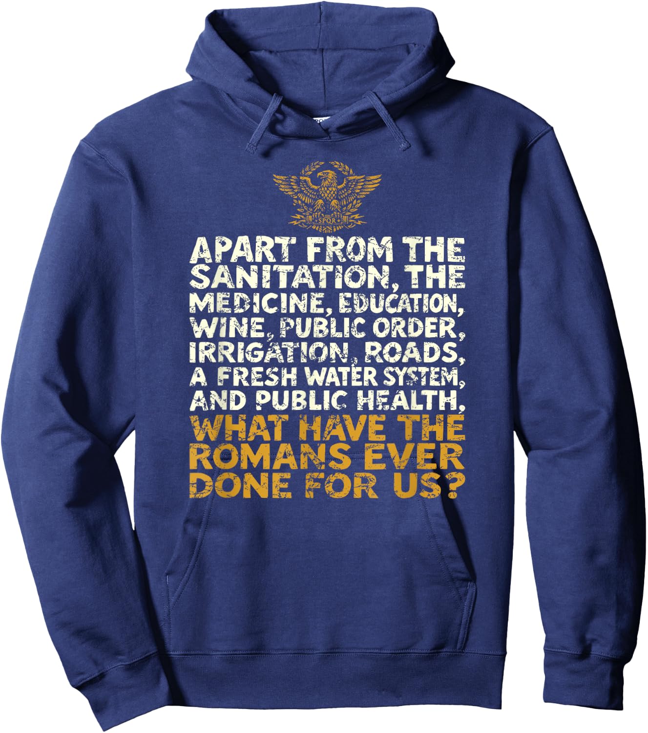 What Have The Romans Ever Done for Us Distressed Funny Hoodie - Hoodie | Navy