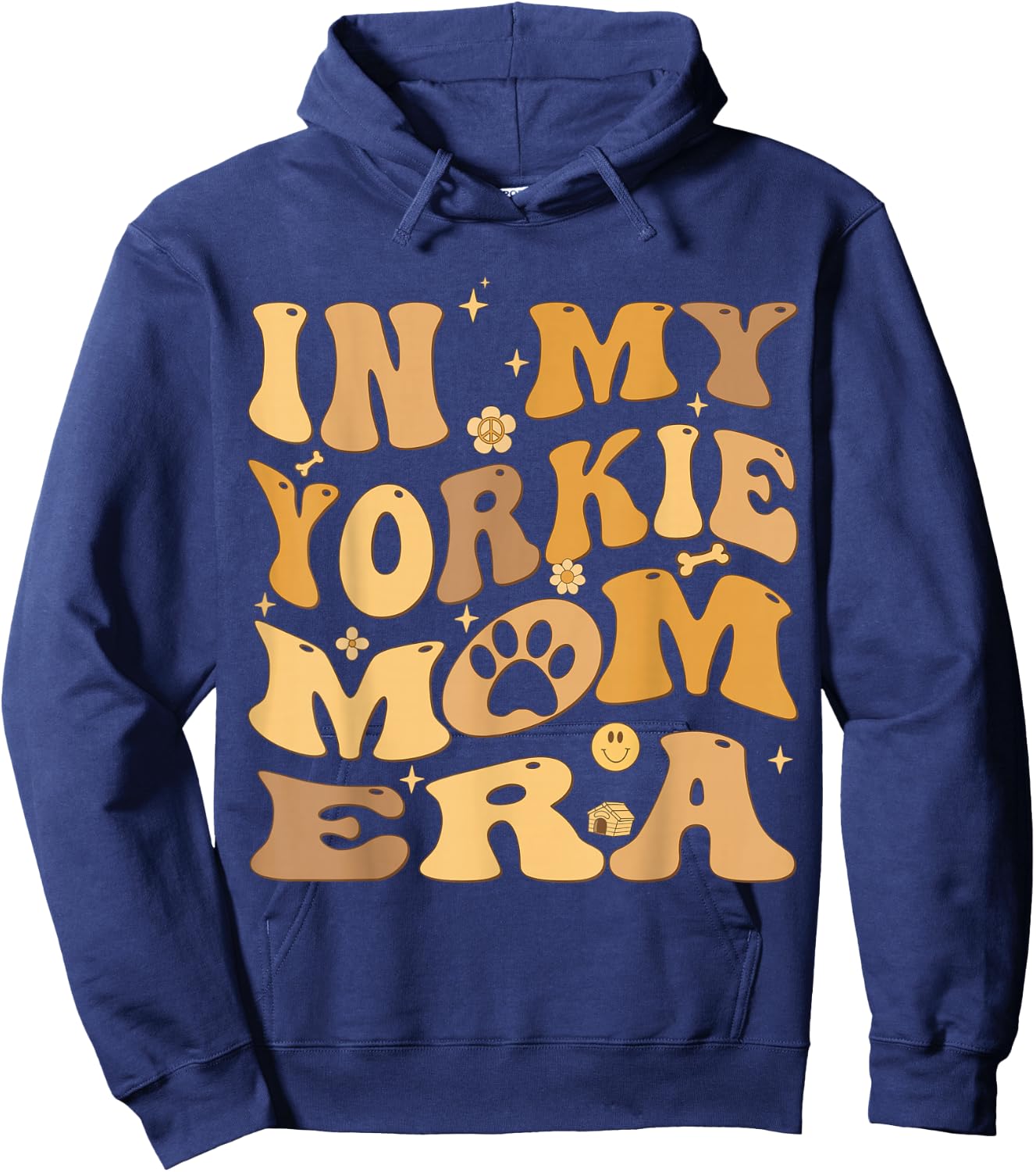 In My Yorkie Mom Era Groovy Yorkshire Terrier Dog Owner Hoodie - Hoodie | Navy