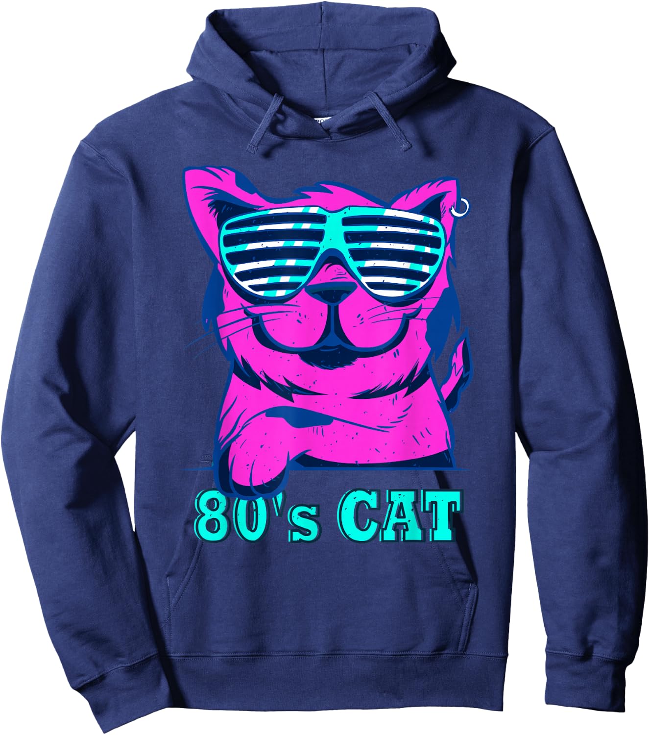 80s Colourful Retro Outfit Party Cat , black, s Hoodie - Hoodie | Navy