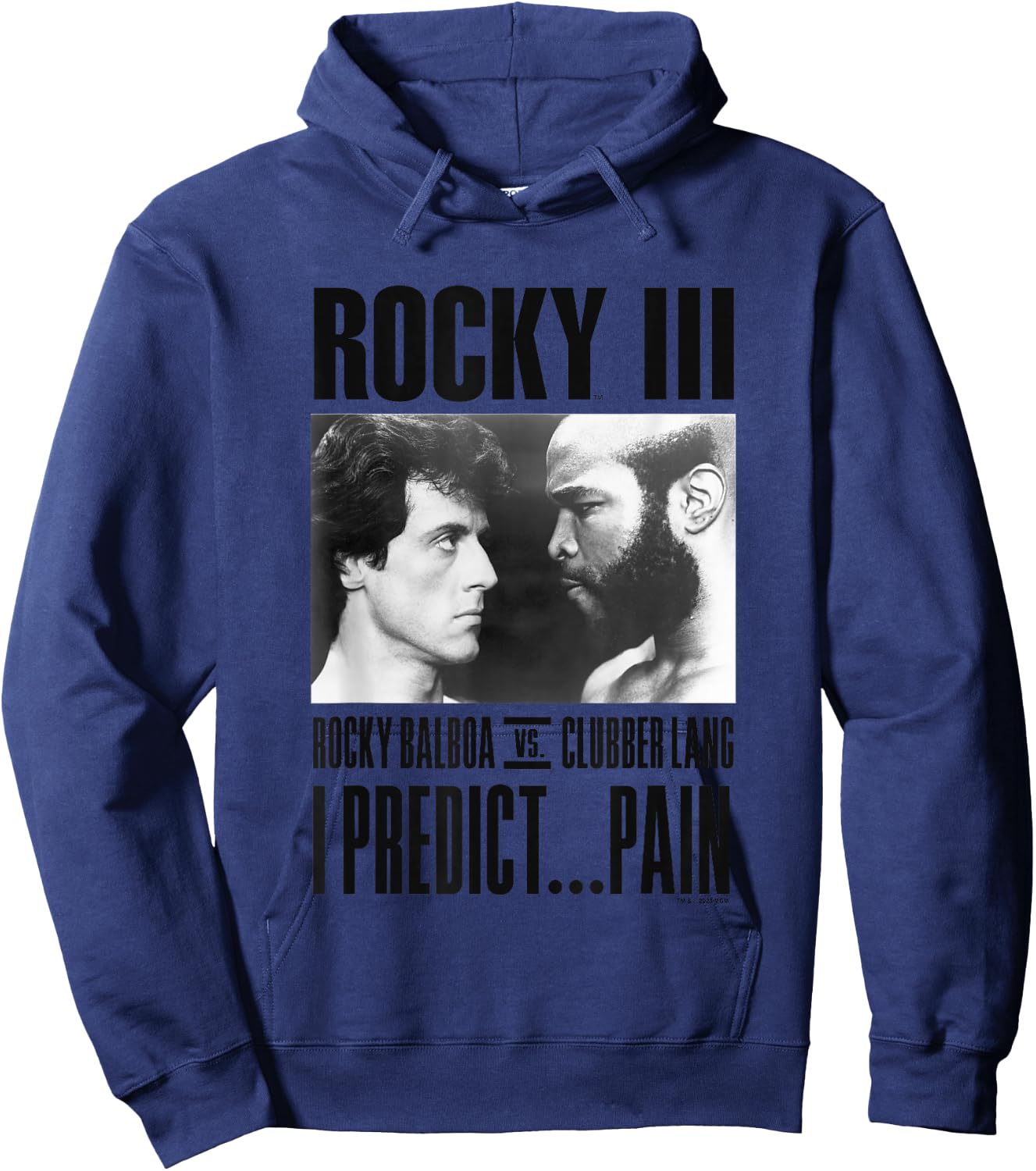 Rocky III I Predict Pain Rocky Vs Clubber Long Panel , gray Hoodie - Hoodie | Navy