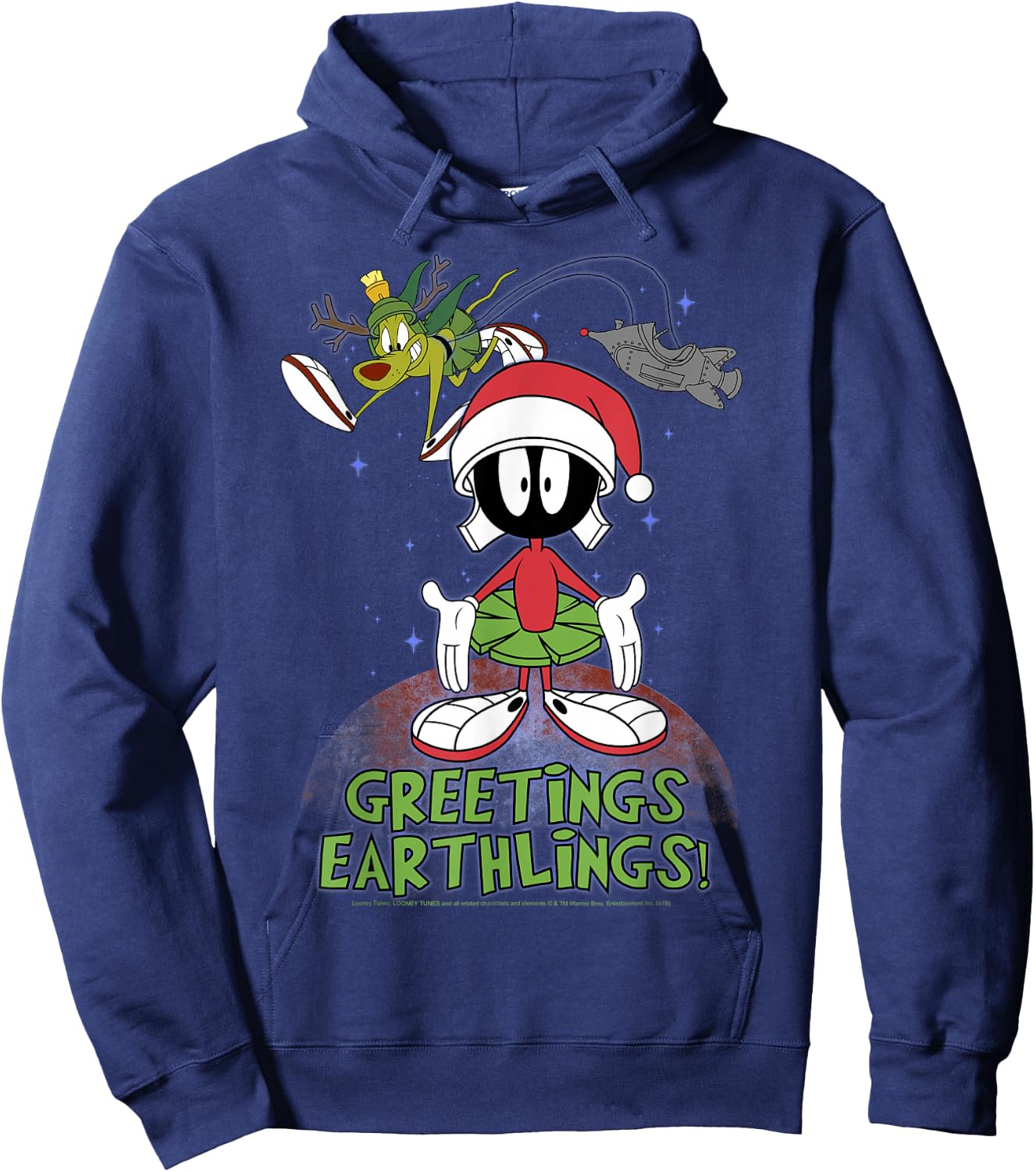 Looney Tunes Christmas Marvin Greetings Earthlings Hoodie - Hoodie | Navy