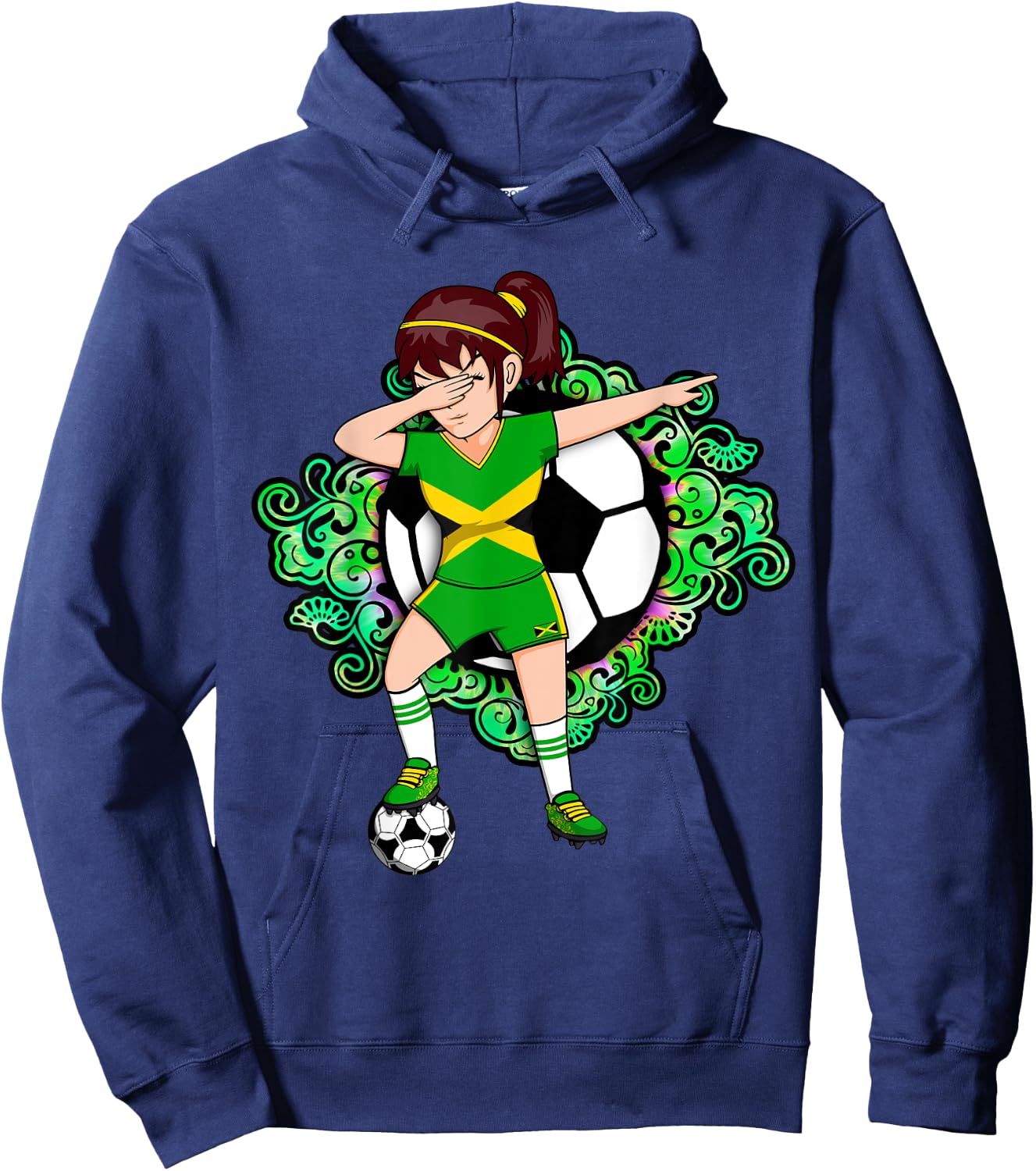 Dabbing Soccer Girl Jamaica Jersey Floral Football Flower Hoodie - Hoodie | Navy