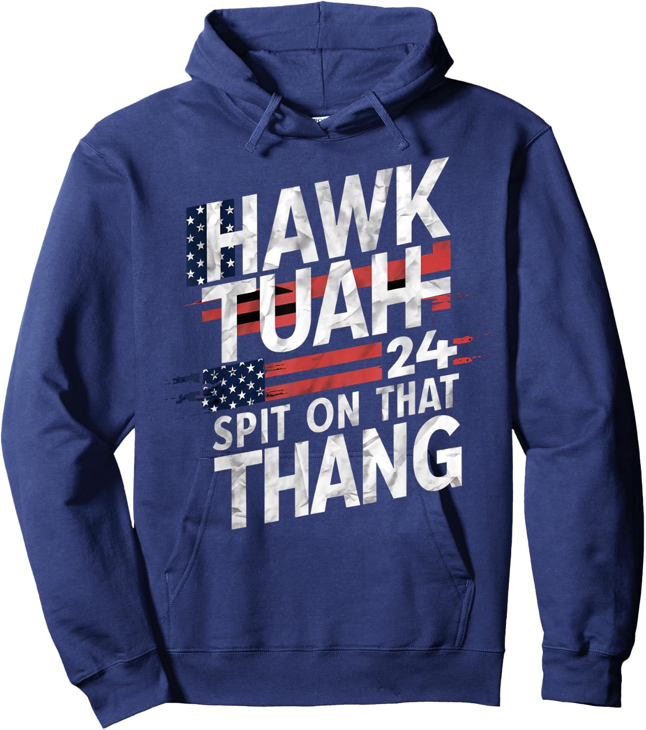 Hawk Tuah Patriotic Inspiration Co. -Adults Black Cotton Blend Modern, Lightweight, Classic Fit Patriotic Typography Design Hoodie - Hoodie | Navy