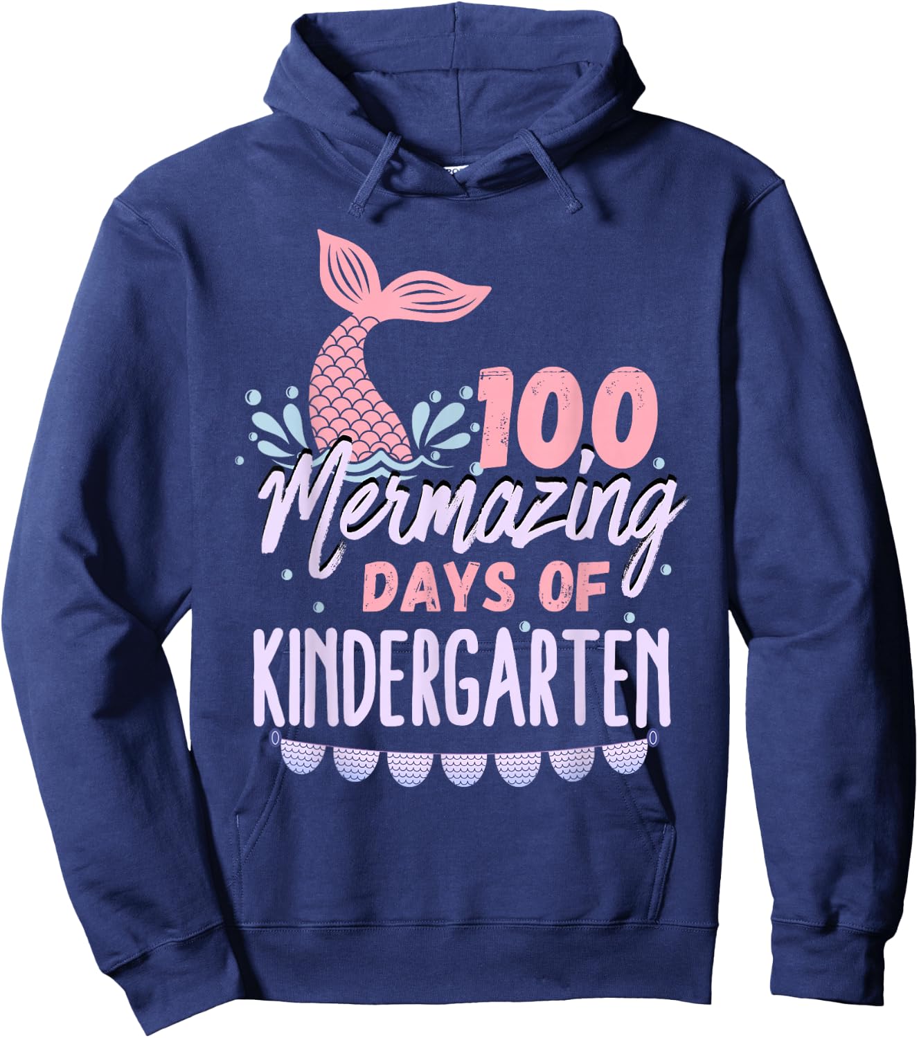 Girls 100 Days Of Kindergarten 100th Day Of School Mermaid Hoodie - Hoodie | Navy