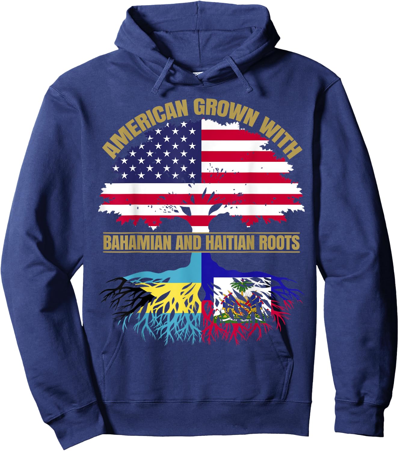 Heritage American Grown with Bahamian Haitian Roots Hoodie - Hoodie | Navy