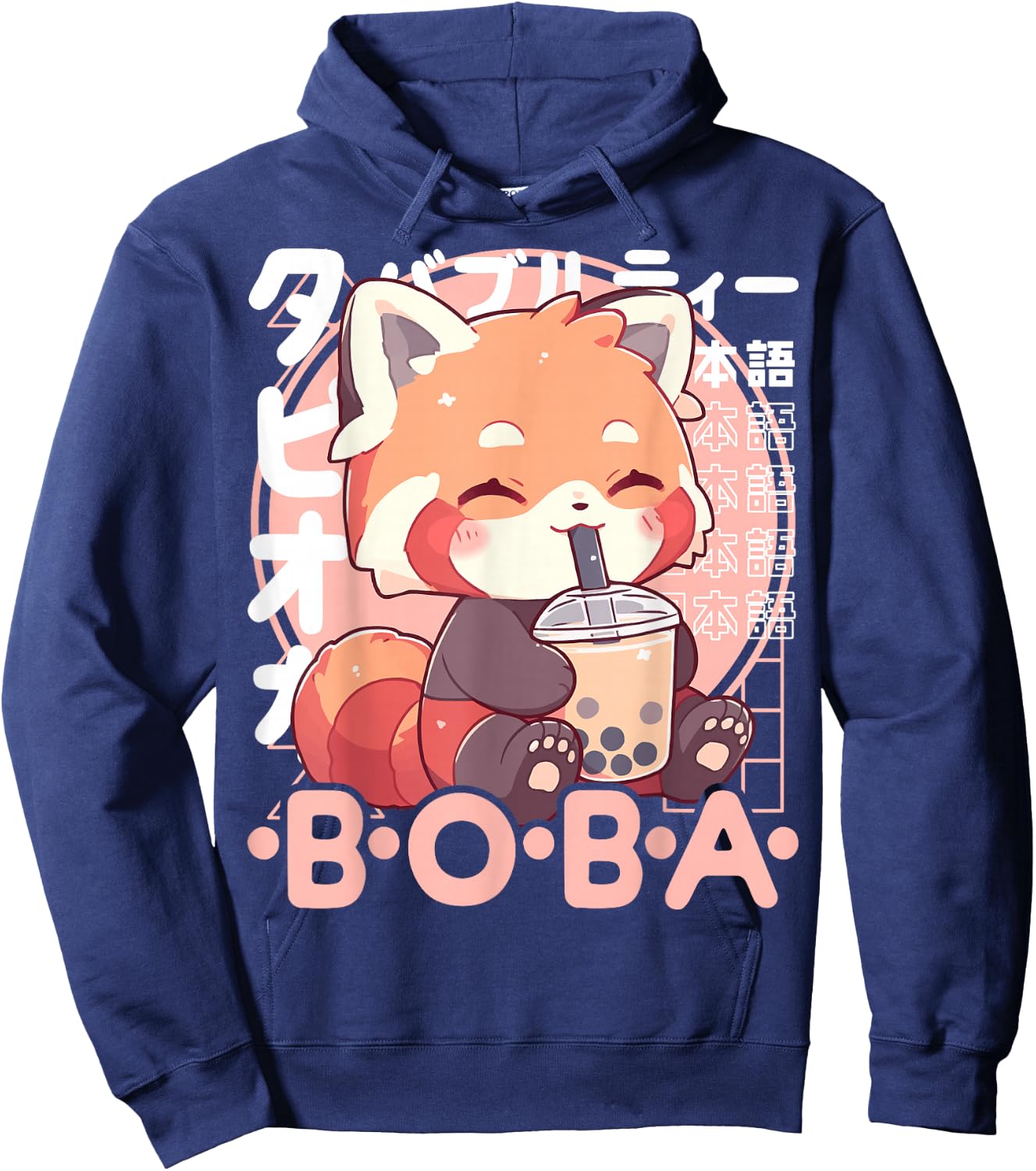 Red Panda Boba Kawaii Bubble Tea Red Panda Anime Neko , black Hoodie - Hoodie | Navy