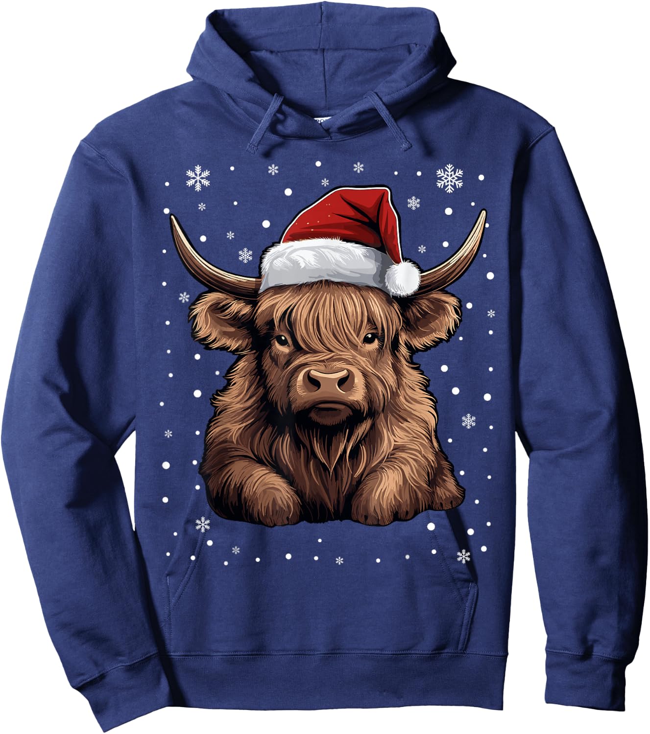Cute Highland Cow Christmas Santa Hat Xmas Pajama Hoodie - Hoodie | Navy