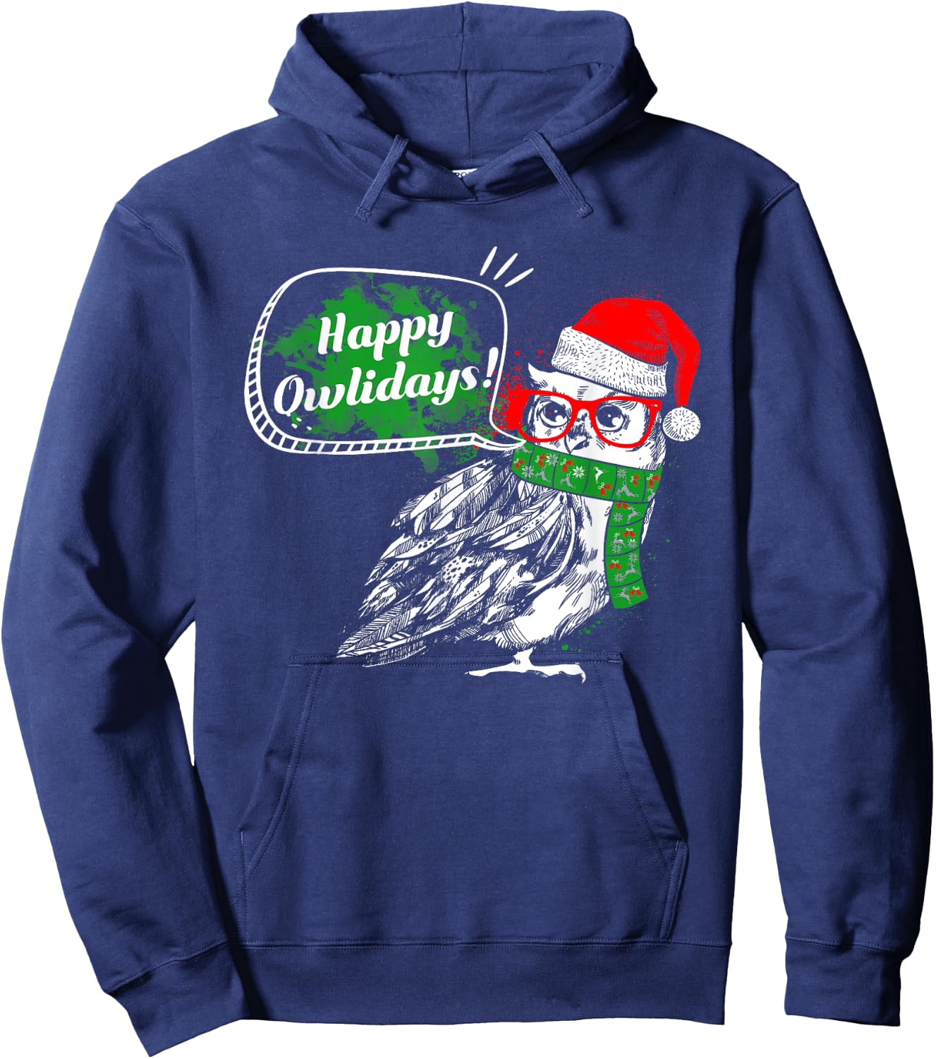 Happy Owlidays - Funny Christmas Holidays Owl Lover Hoodie - Hoodie | Navy