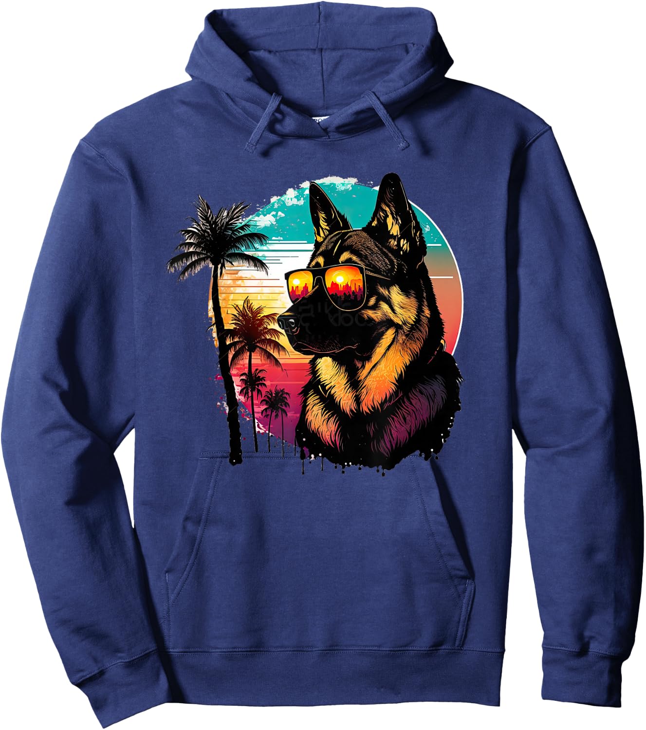 Funny German shepherd Dog Sunglasses Sunset vintage Hoodie - Hoodie | Navy