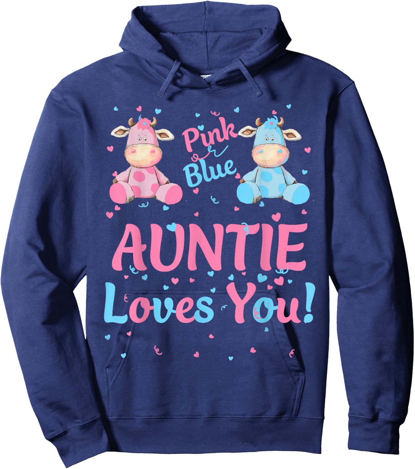 Auntie Gender Reveal Party Pink Blue or Cow Matching Family Hoodie - Hoodie | Navy