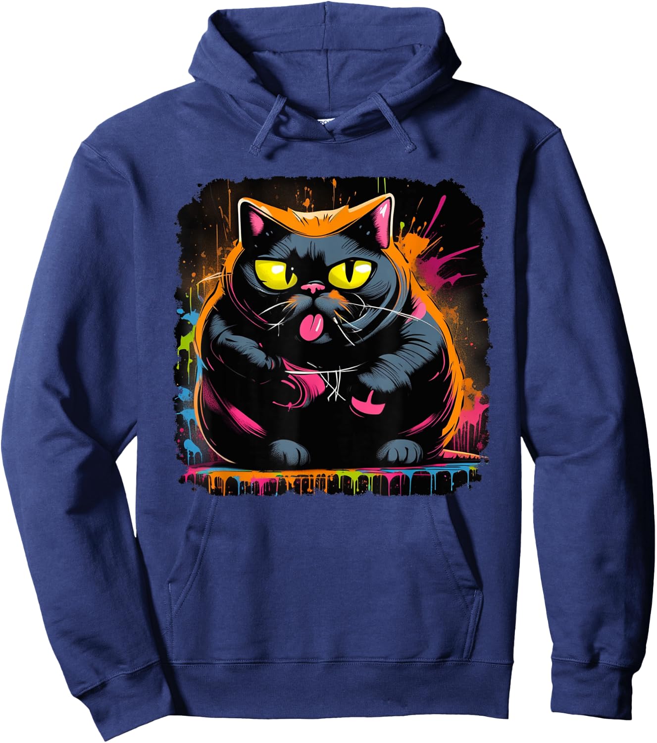 Psychedelic Trippy Blacklight Poster Cat Illustration , black Hoodie - Hoodie | Navy