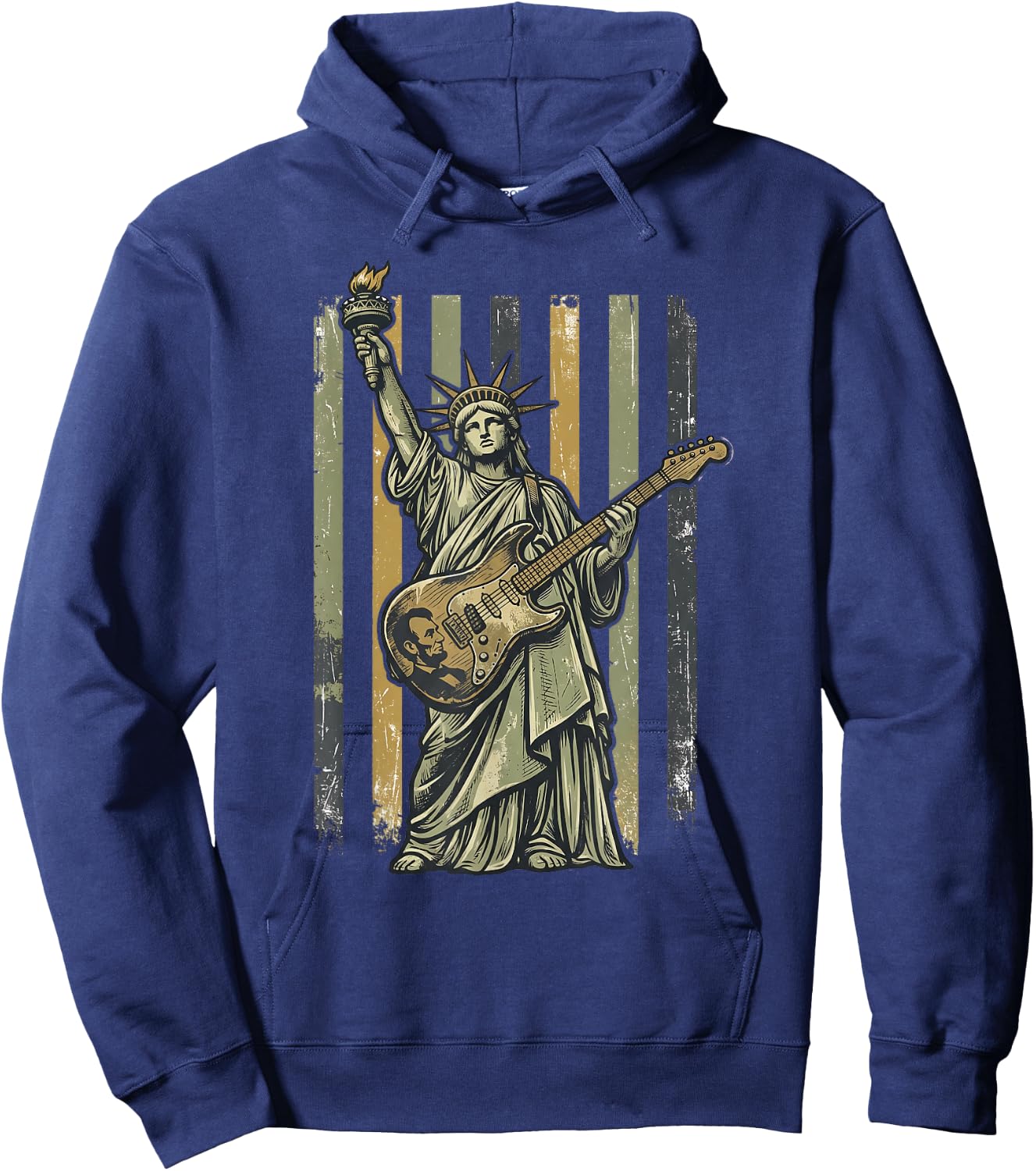 Statue of Liberty Guitar Lincoln Music Lover Rock On Liberty Hoodie - Hoodie | Navy