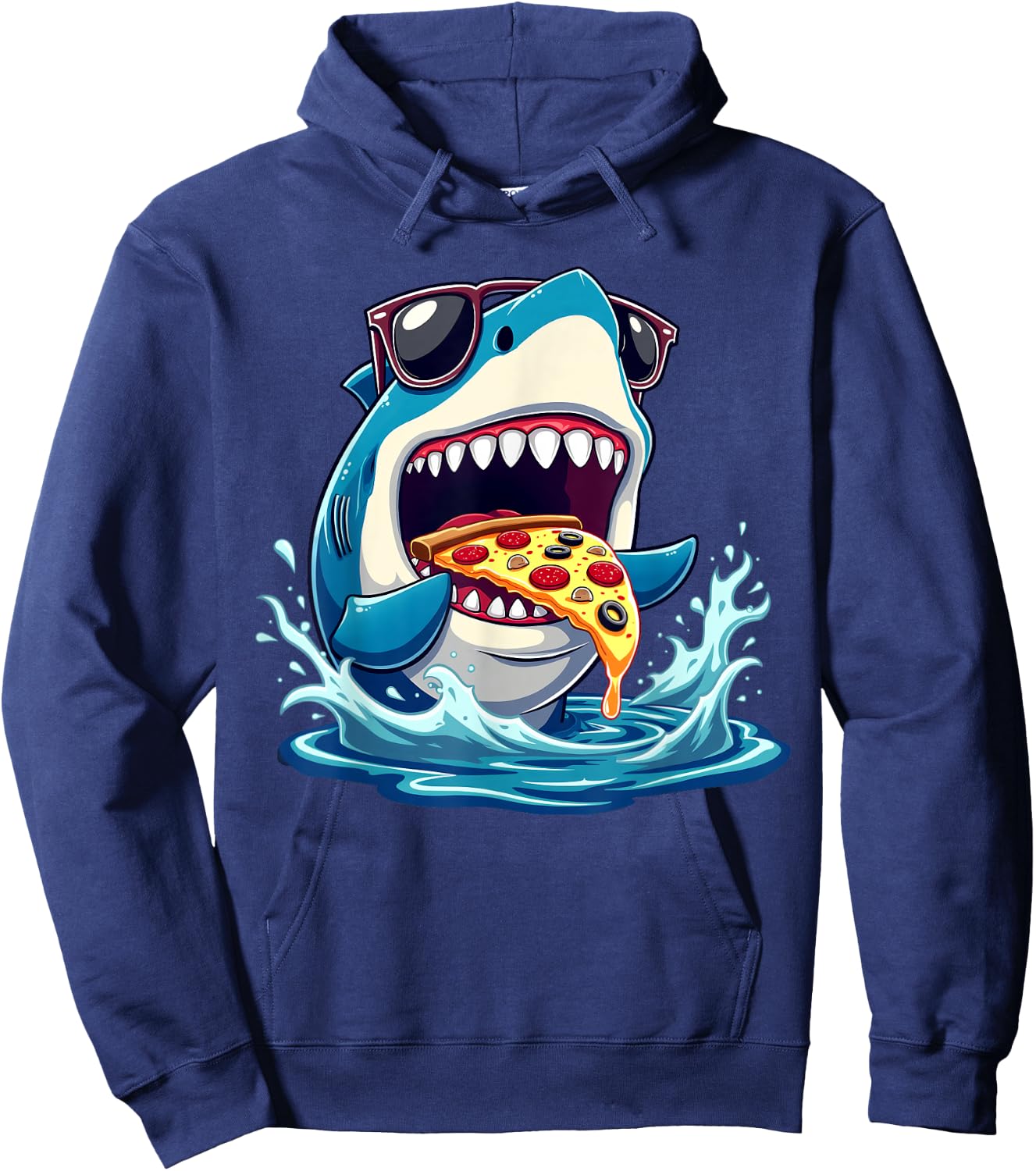 Pizza Eating Shark Kids Boys Food Lovers Jawsome Shark Hoodie - Hoodie | Navy