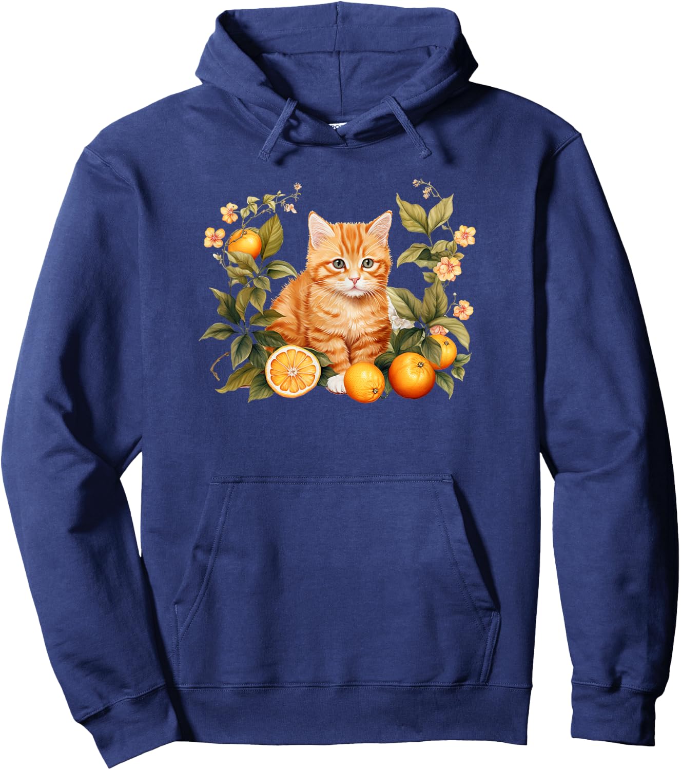 Girls Kids Flowers Orange Tabby Kitten Lover Hoodie - Hoodie | Navy