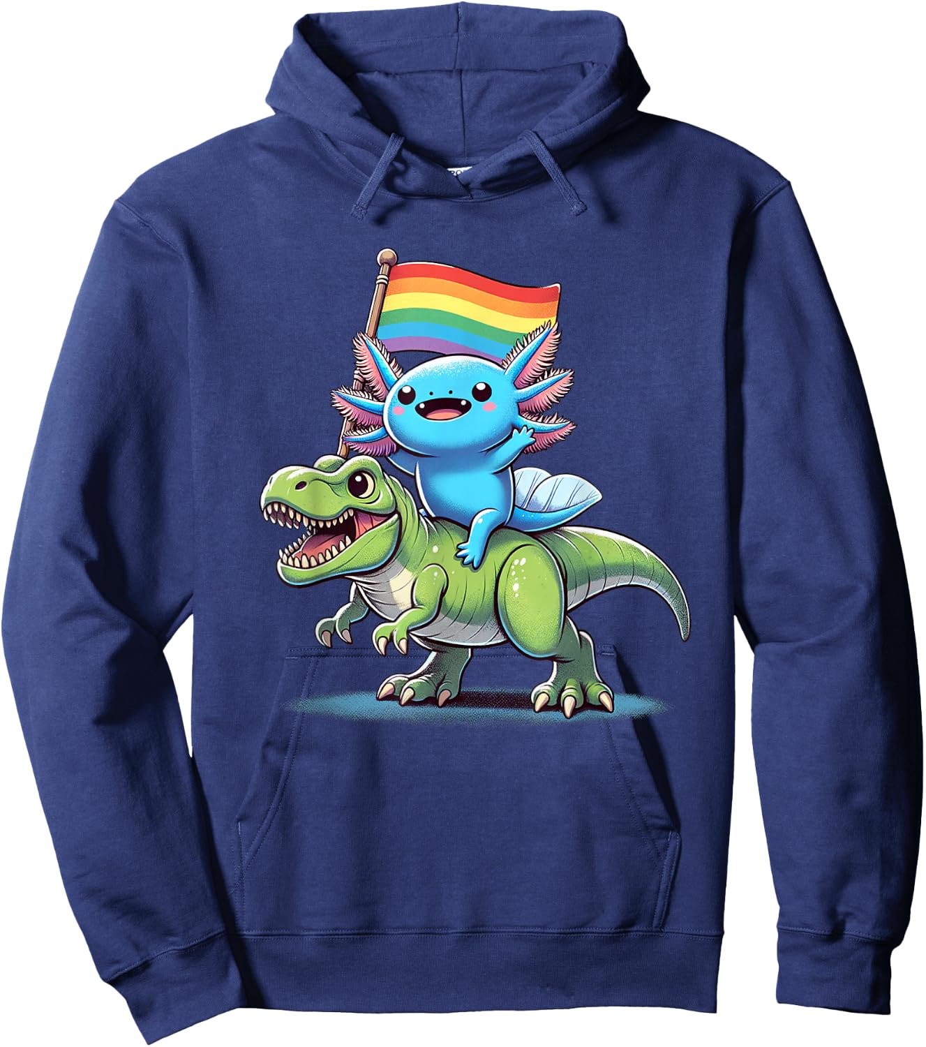Axolotl Dinosaur Rainbow Flag Pride Gay Lesbian Proud Ally Hoodie - Hoodie | Navy