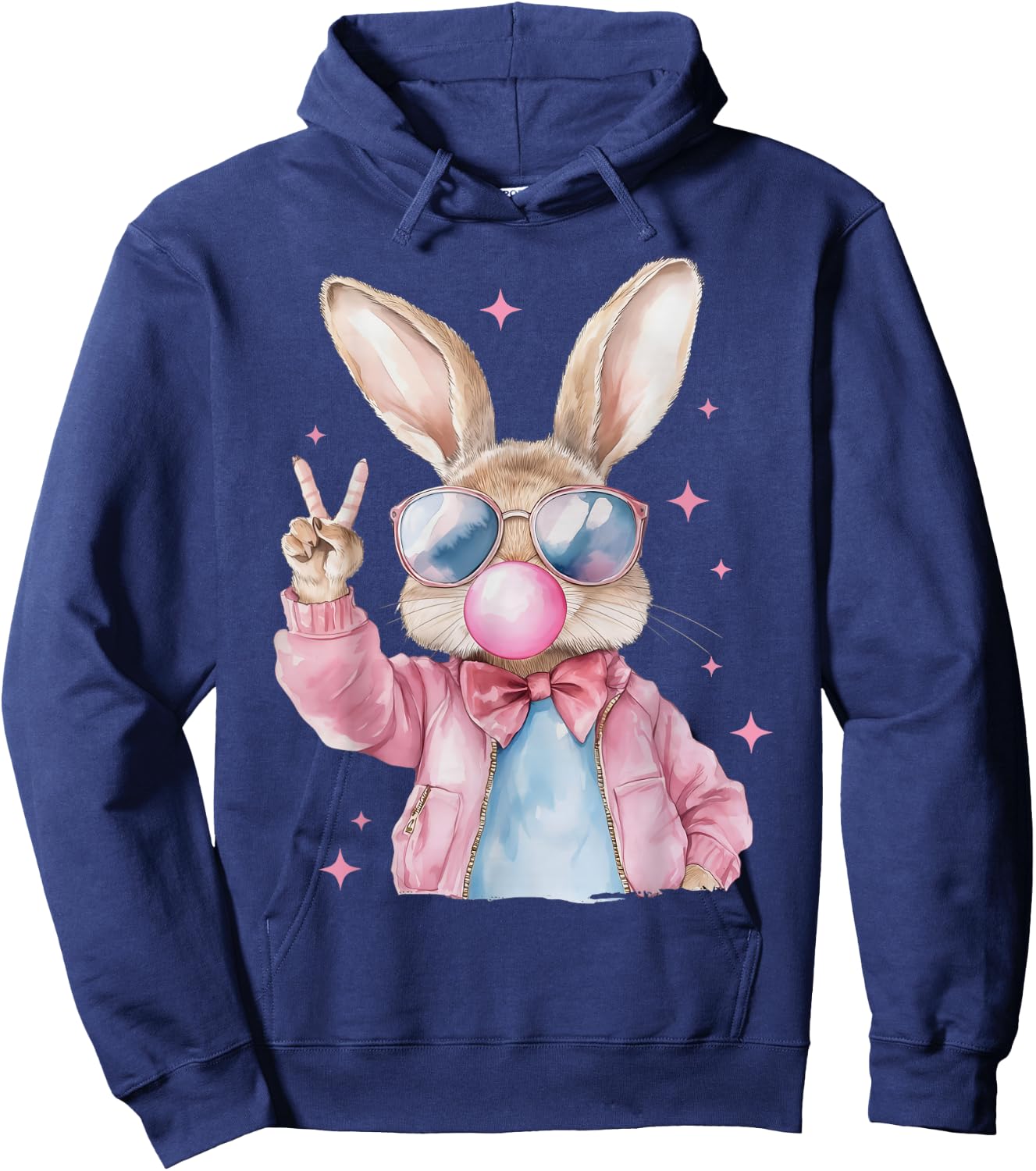 Cute Bunny Blowing Bubble Gum Rabbit Happy Easter Day Kids Hoodie - Hoodie | Navy