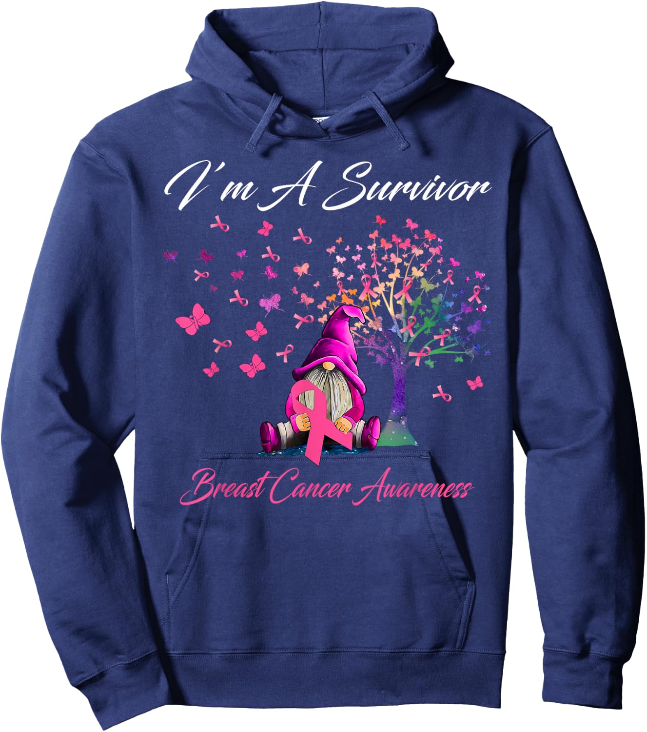 Funny Gnomes I'm A Survivor Breast Cancer Awareness Hoodie - Hoodie | Navy